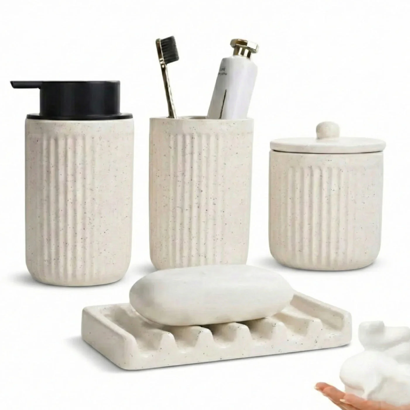 BosilunLife Pockmark Foaming Bathroom Set Recycled Eco-Clay - Image 6