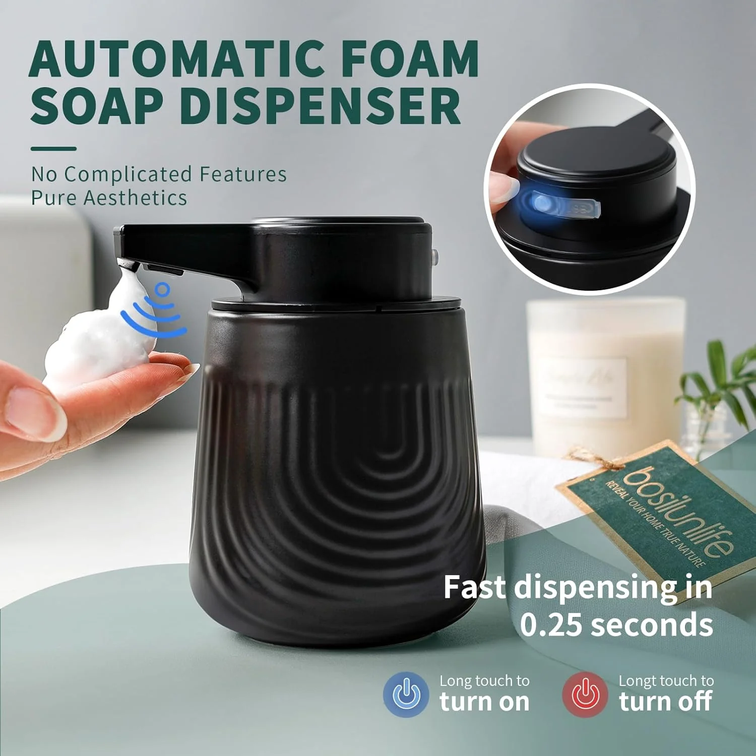 BosilunLife SoftWave Automatic Foaming Soap Dispenser Recycled Eco-Clay 10 oz - Image 7