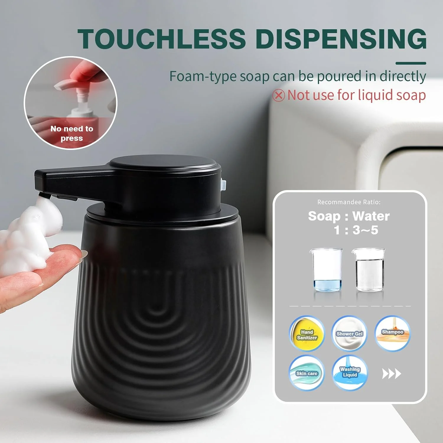 BosilunLife SoftWave Automatic Foaming Soap Dispenser Recycled Eco-Clay 10 oz - Image 8