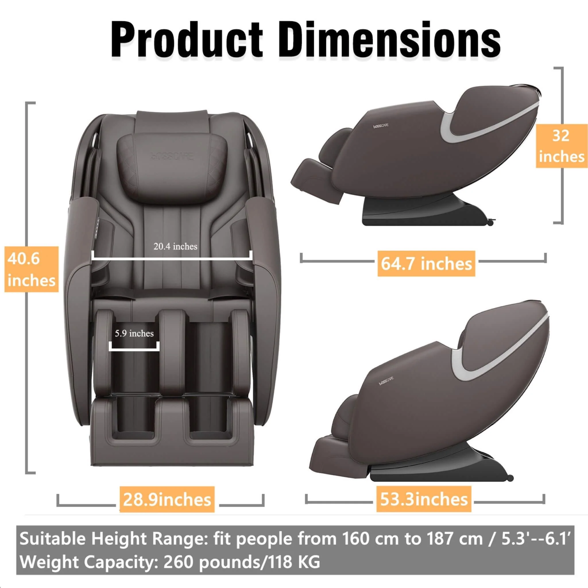 Bosscare Full-Body Zero-Gravity Leather Massage Chair With Zero Gravity And Bluetooth [GR8012] (SAK12074) - Image 14