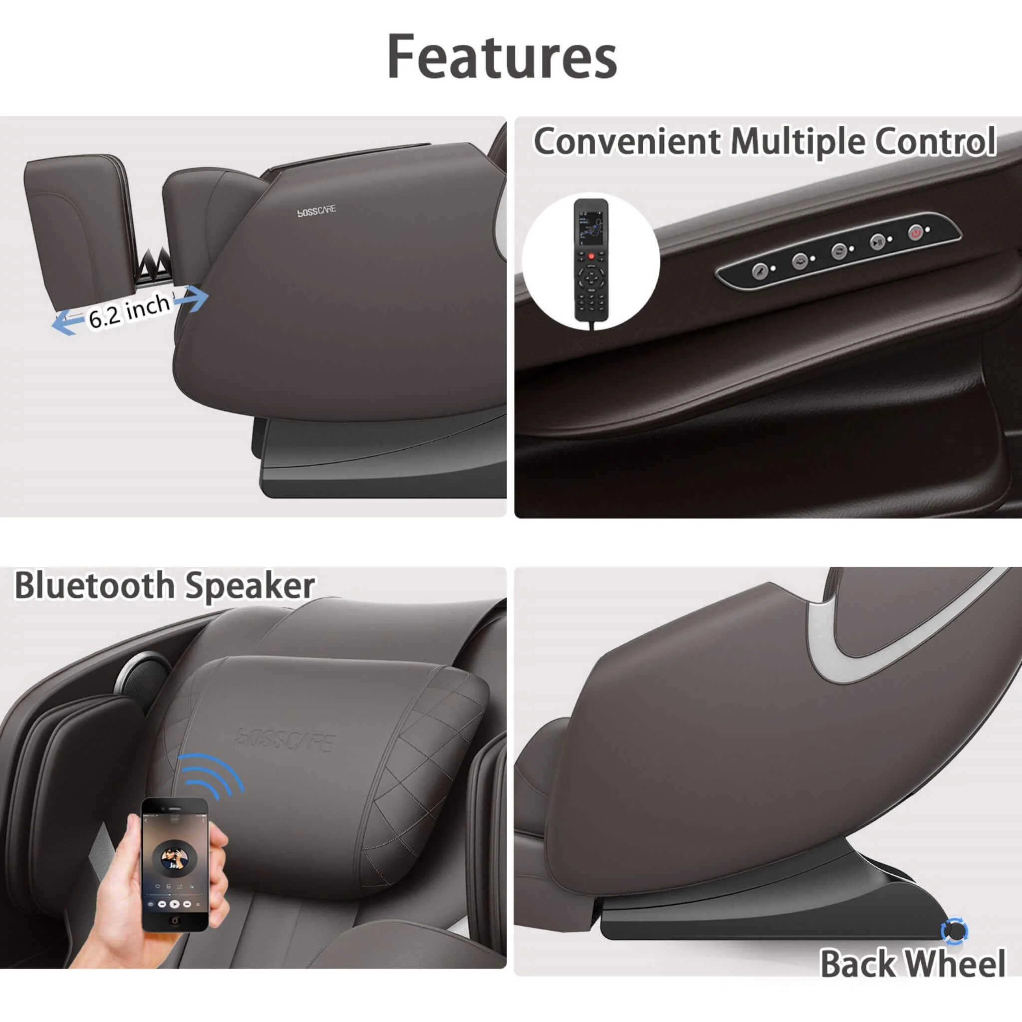 Bosscare Full-Body Zero-Gravity Leather Massage Chair With Zero Gravity And Bluetooth [GR8012] (SAK12074) - Image 7