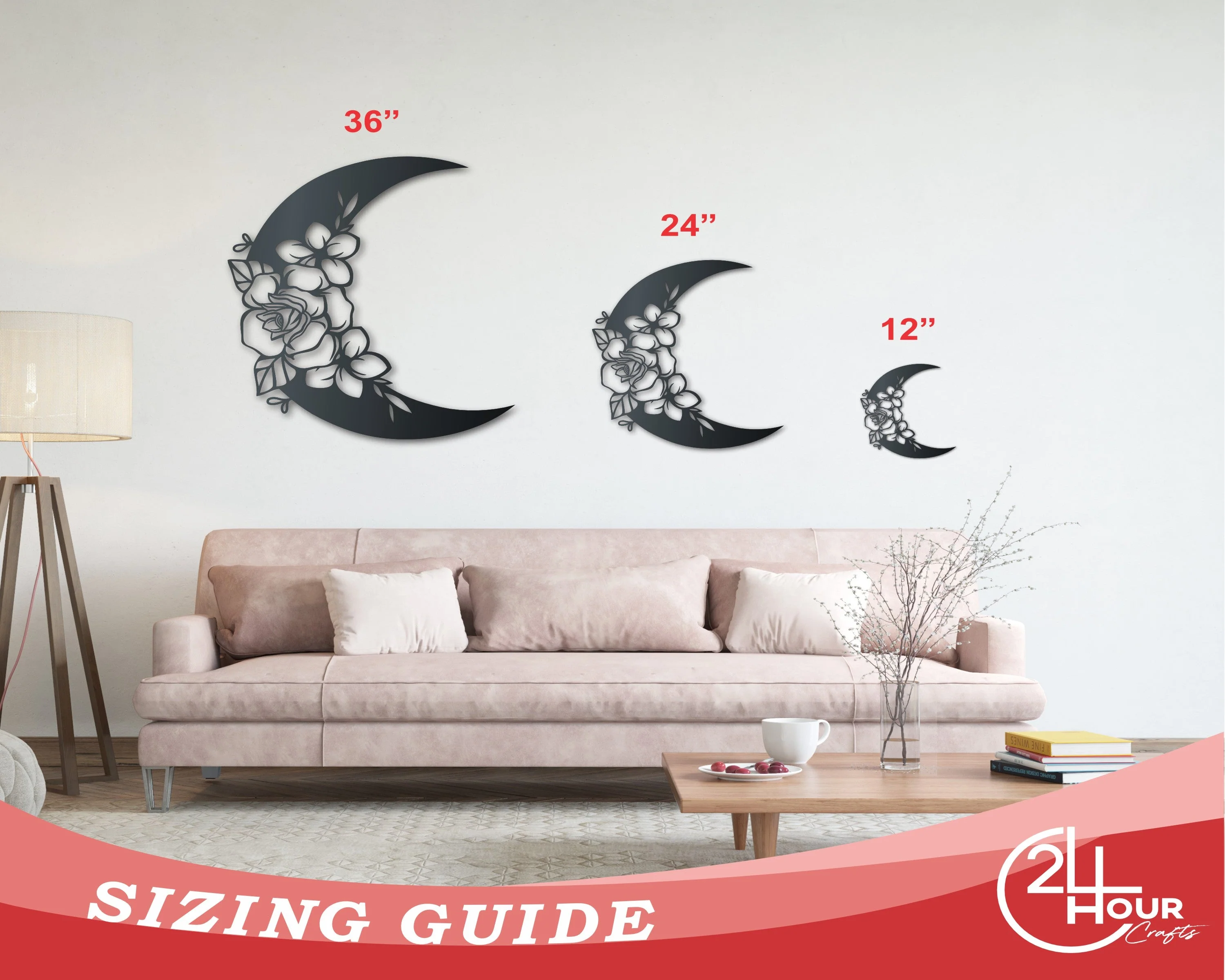 Botanical Moon Metal Wall Art | Indoor Outdoor | Up to 46" | Over 20 Color Options - Image 3