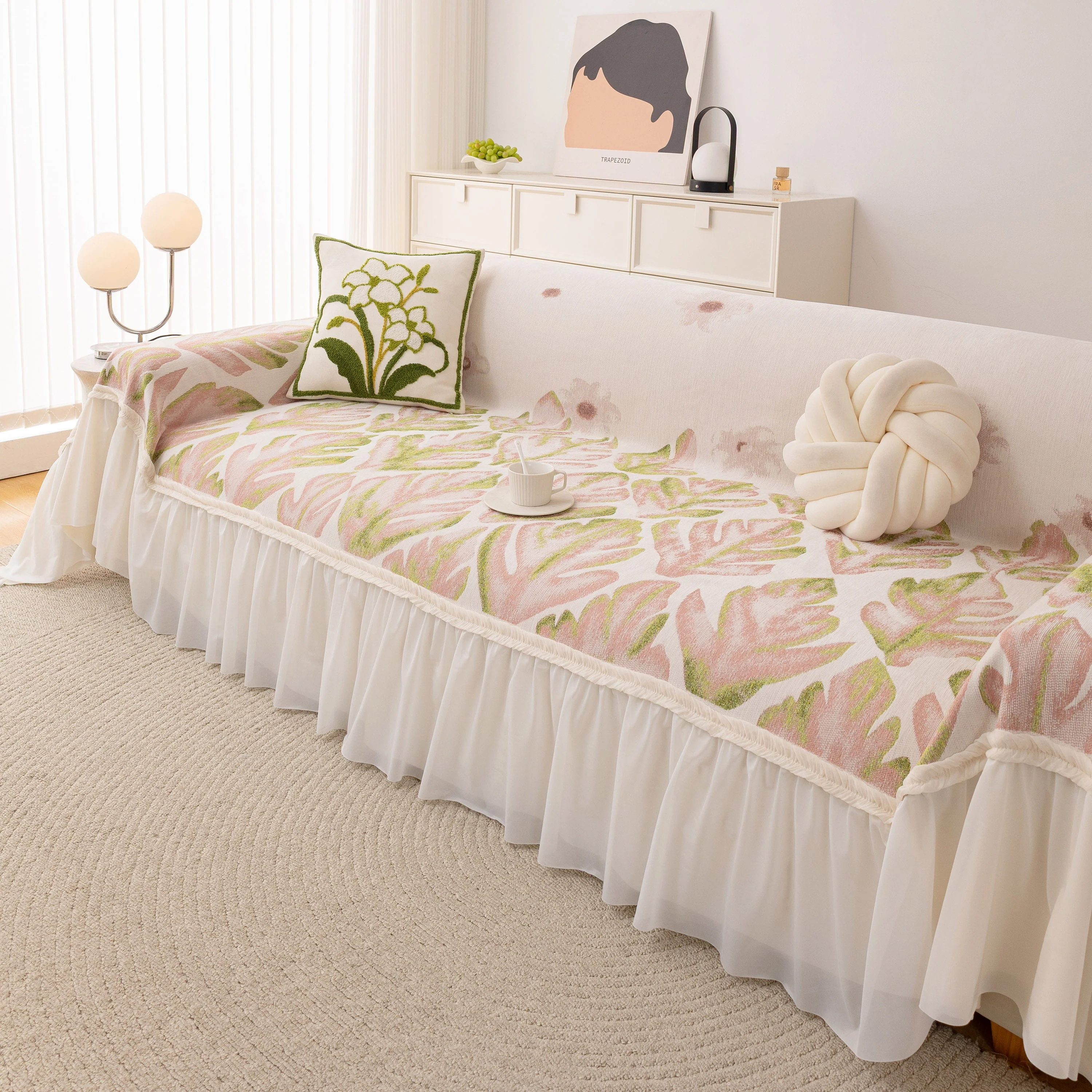 Botanical Sofa Cover with Chiffon Skirt, Floral Couch Throw Blanket for All-Season - Image 10
