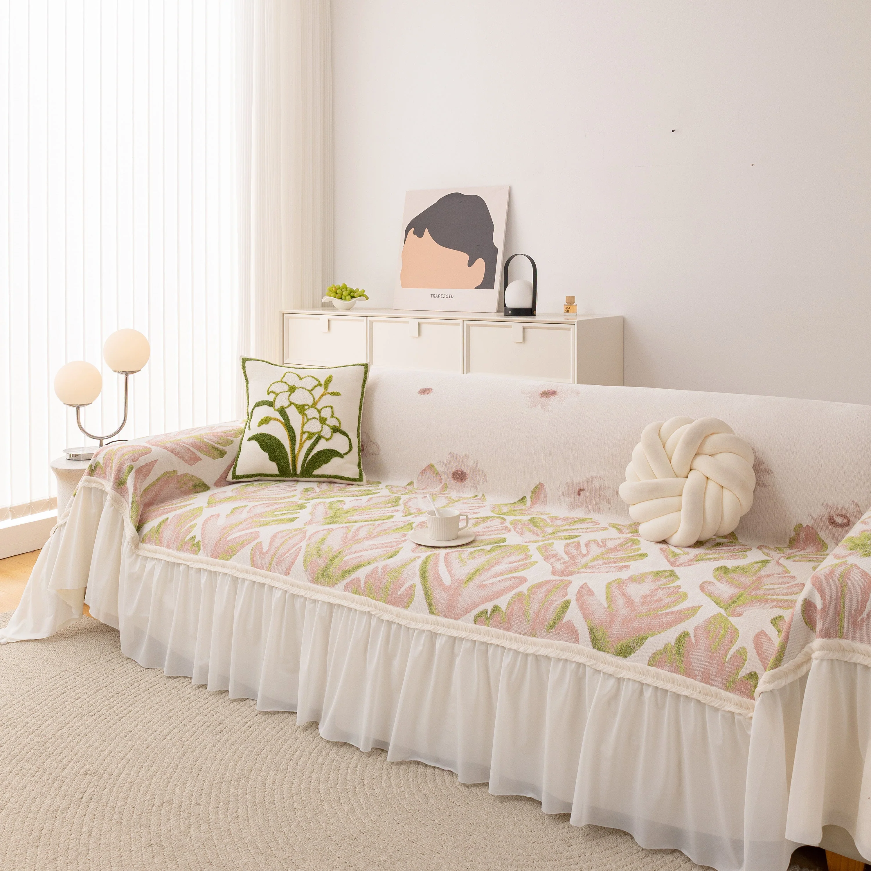 Botanical Sofa Cover with Chiffon Skirt, Floral Couch Throw Blanket for All-Season - Image 11