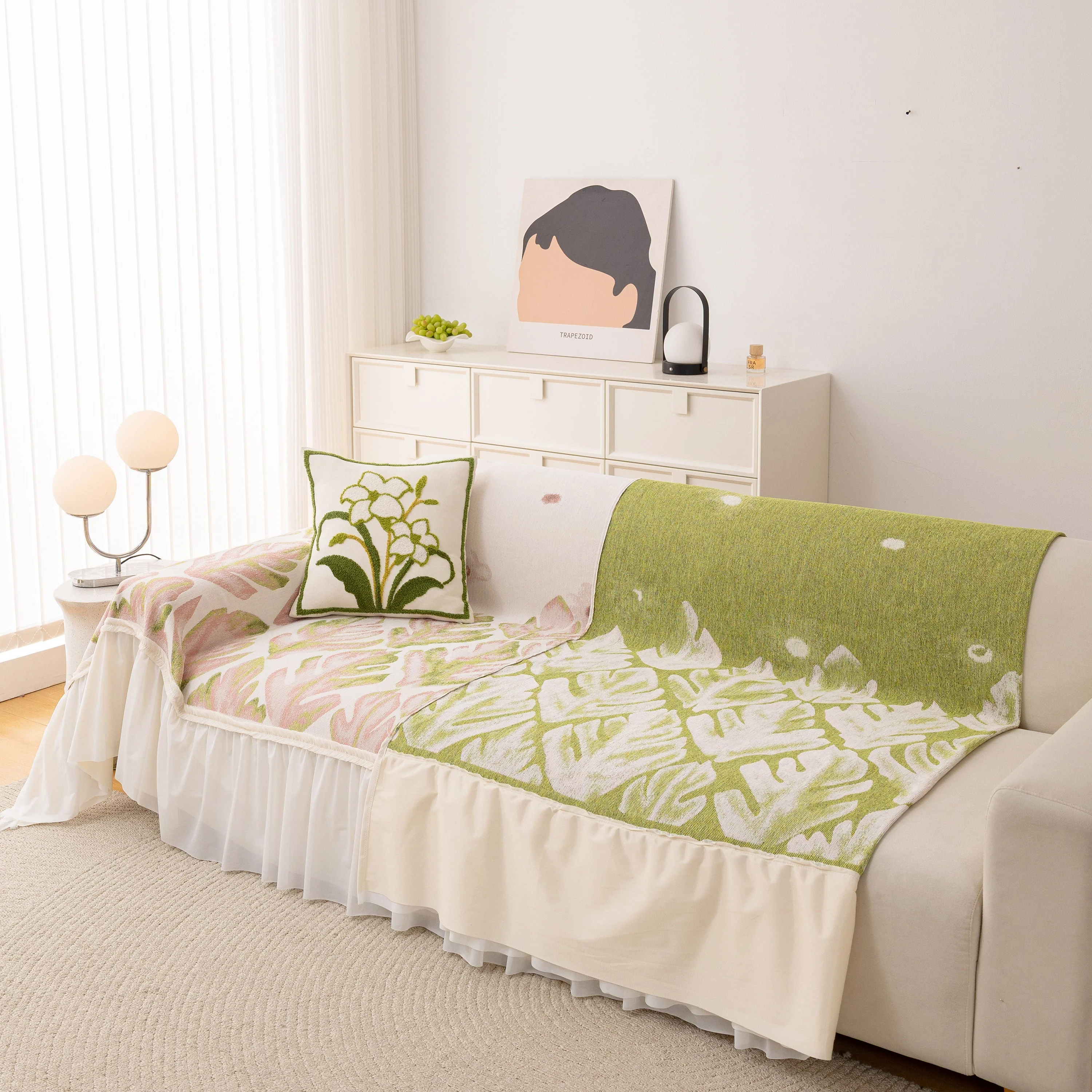 Botanical Sofa Cover with Chiffon Skirt, Floral Couch Throw Blanket for All-Season - Image 15