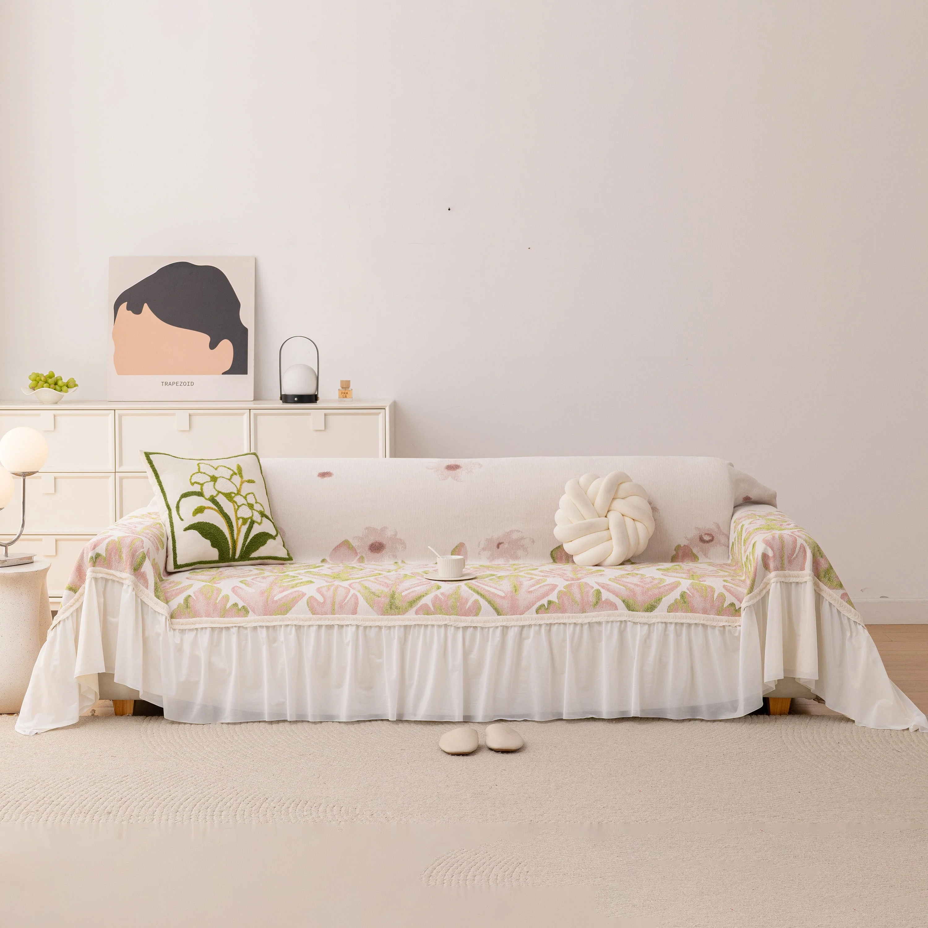 Botanical Sofa Cover with Chiffon Skirt, Floral Couch Throw Blanket for All-Season - Image 2