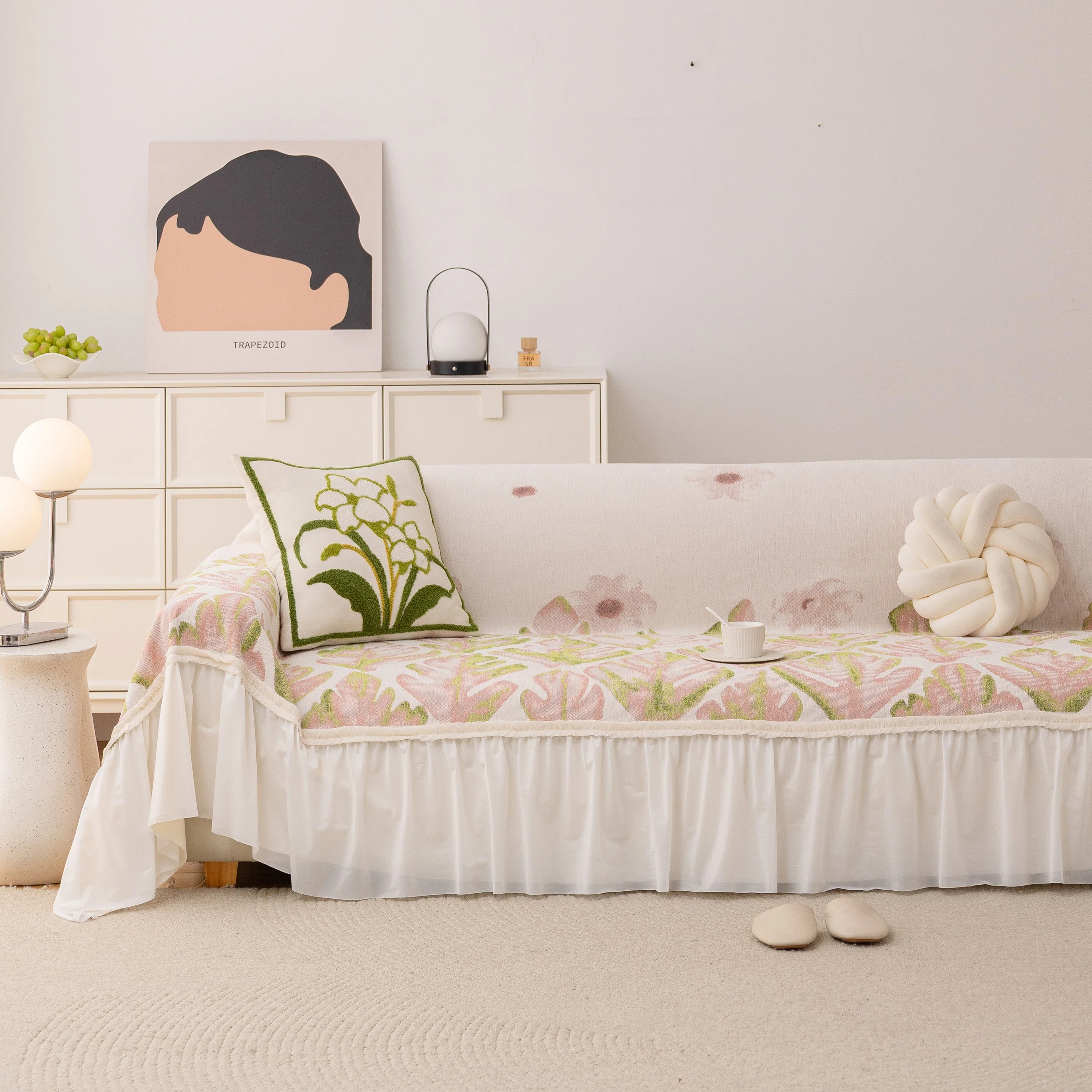 Botanical Sofa Cover with Chiffon Skirt, Floral Couch Throw Blanket for All-Season - Image 20