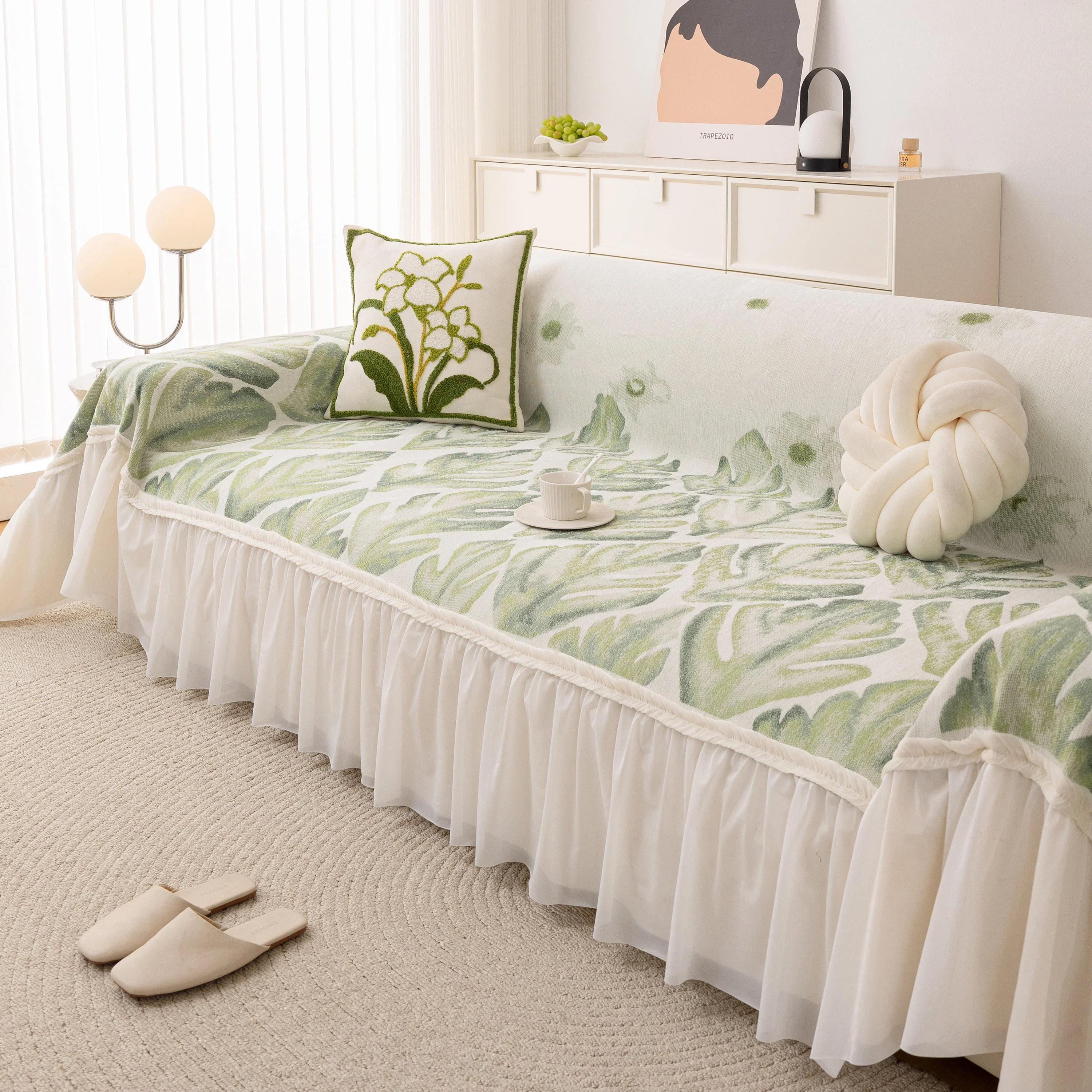 Botanical Sofa Cover with Chiffon Skirt, Floral Couch Throw Blanket for All-Season - Image 21