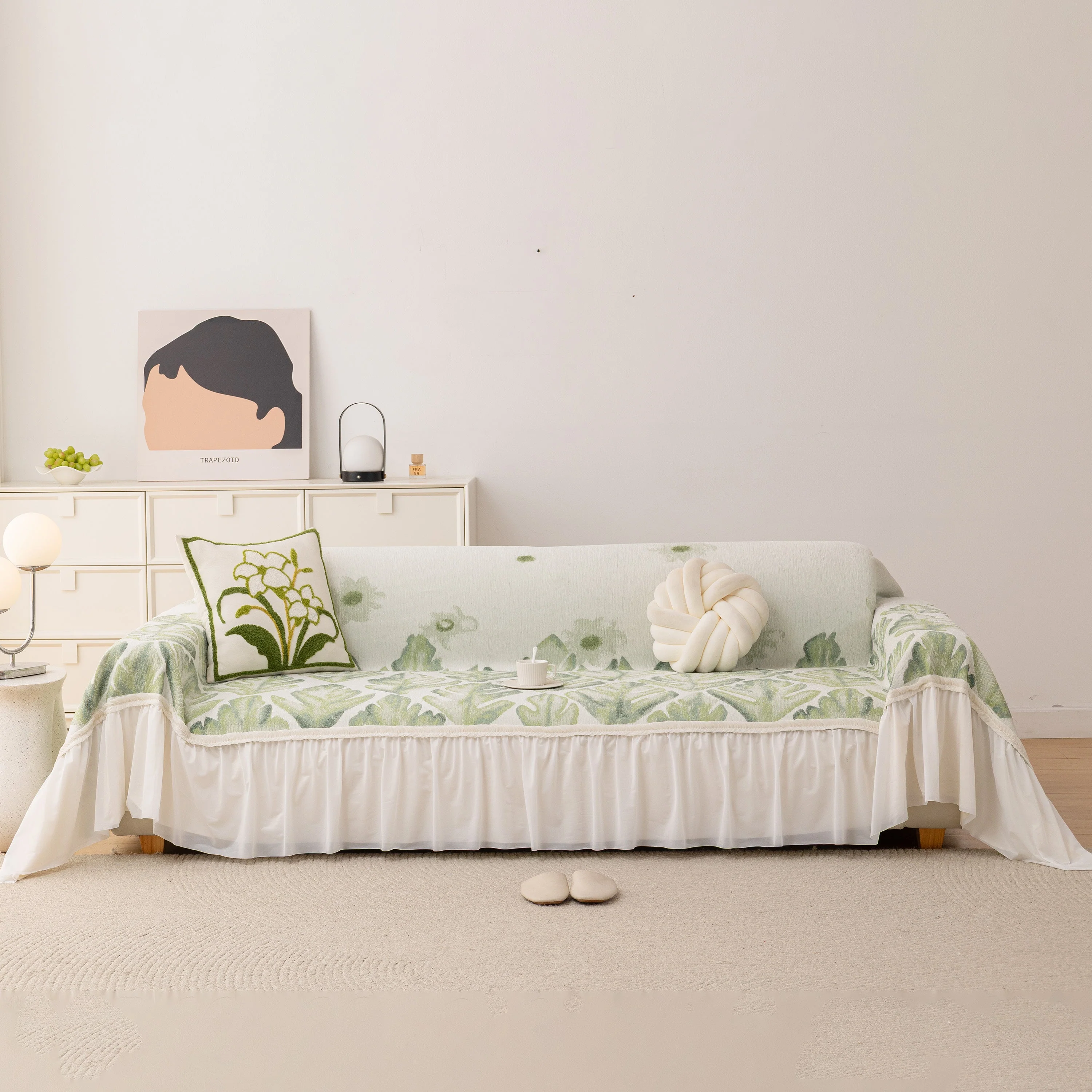 Botanical Sofa Cover with Chiffon Skirt, Floral Couch Throw Blanket for All-Season - Image 22