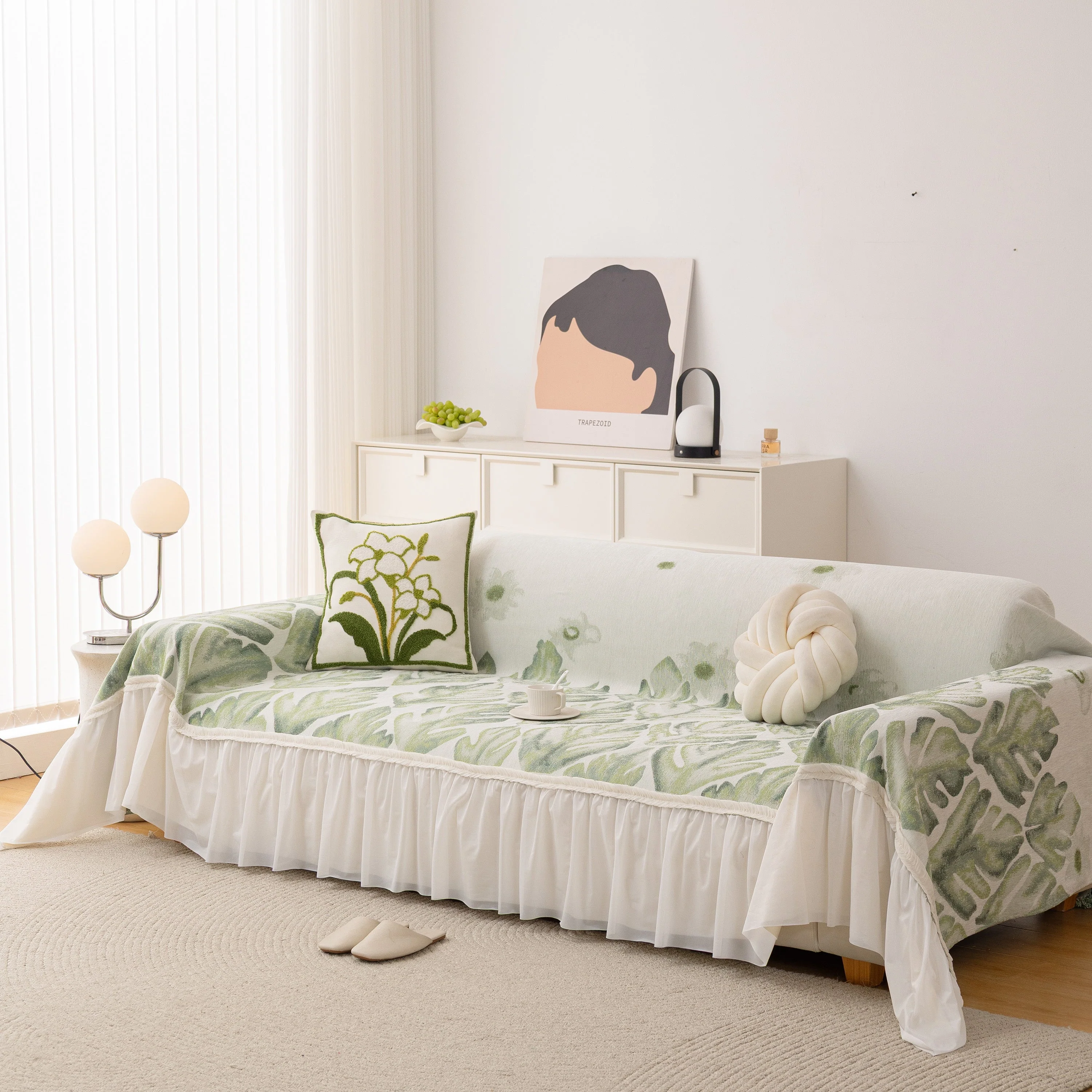 Botanical Sofa Cover with Chiffon Skirt, Floral Couch Throw Blanket for All-Season - Image 23