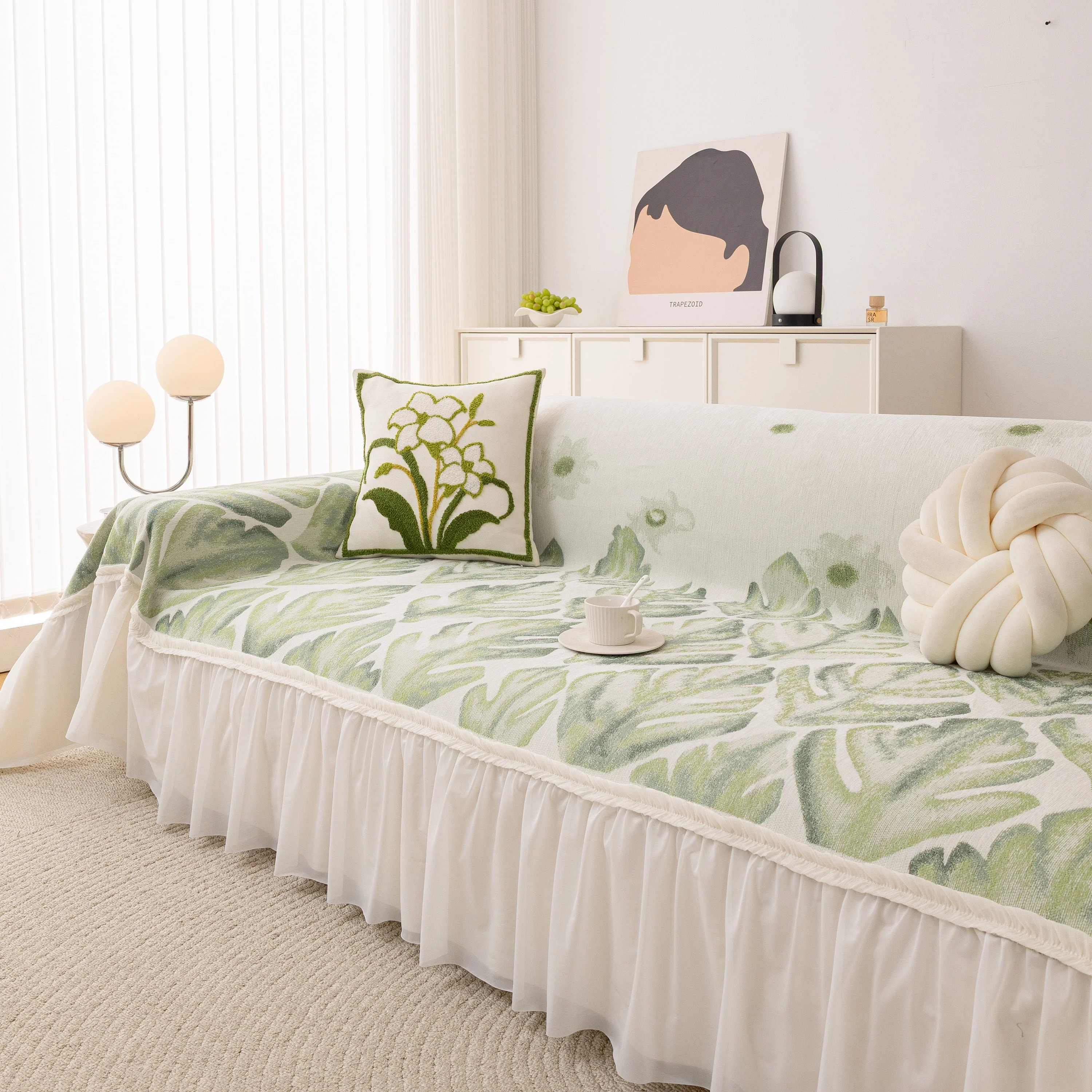 Botanical Sofa Cover with Chiffon Skirt, Floral Couch Throw Blanket for All-Season - Image 25