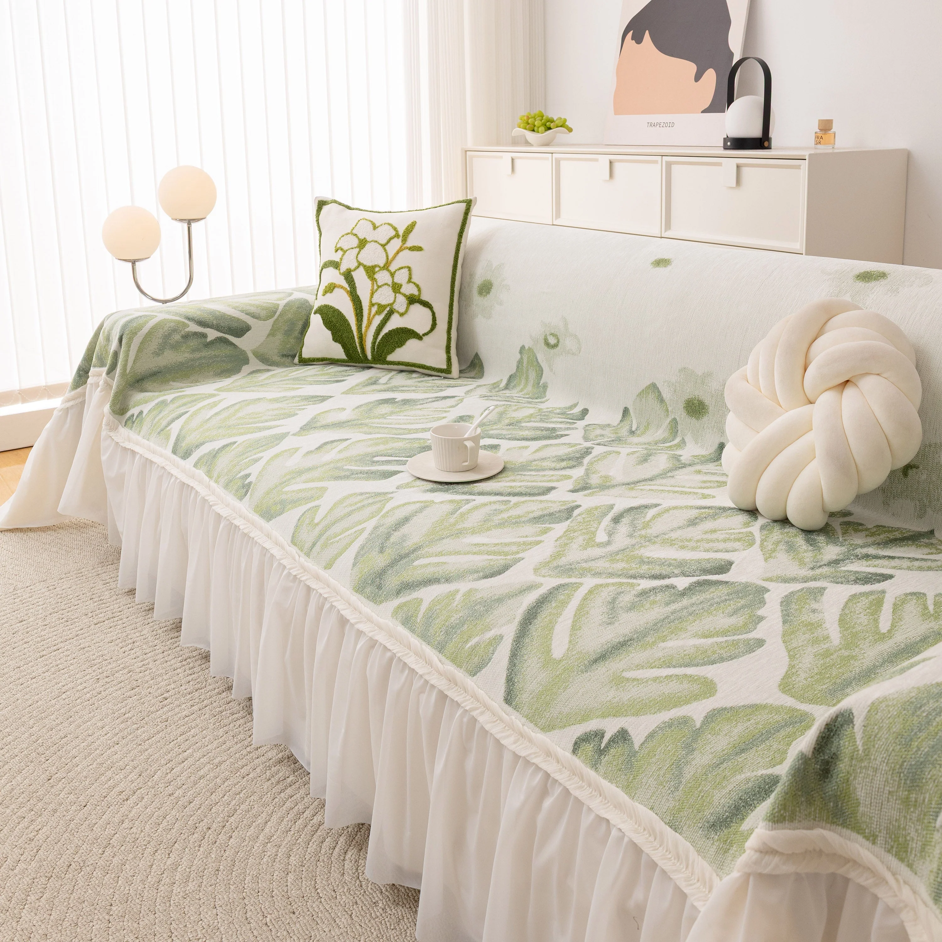 Botanical Sofa Cover with Chiffon Skirt, Floral Couch Throw Blanket for All-Season - Image 26