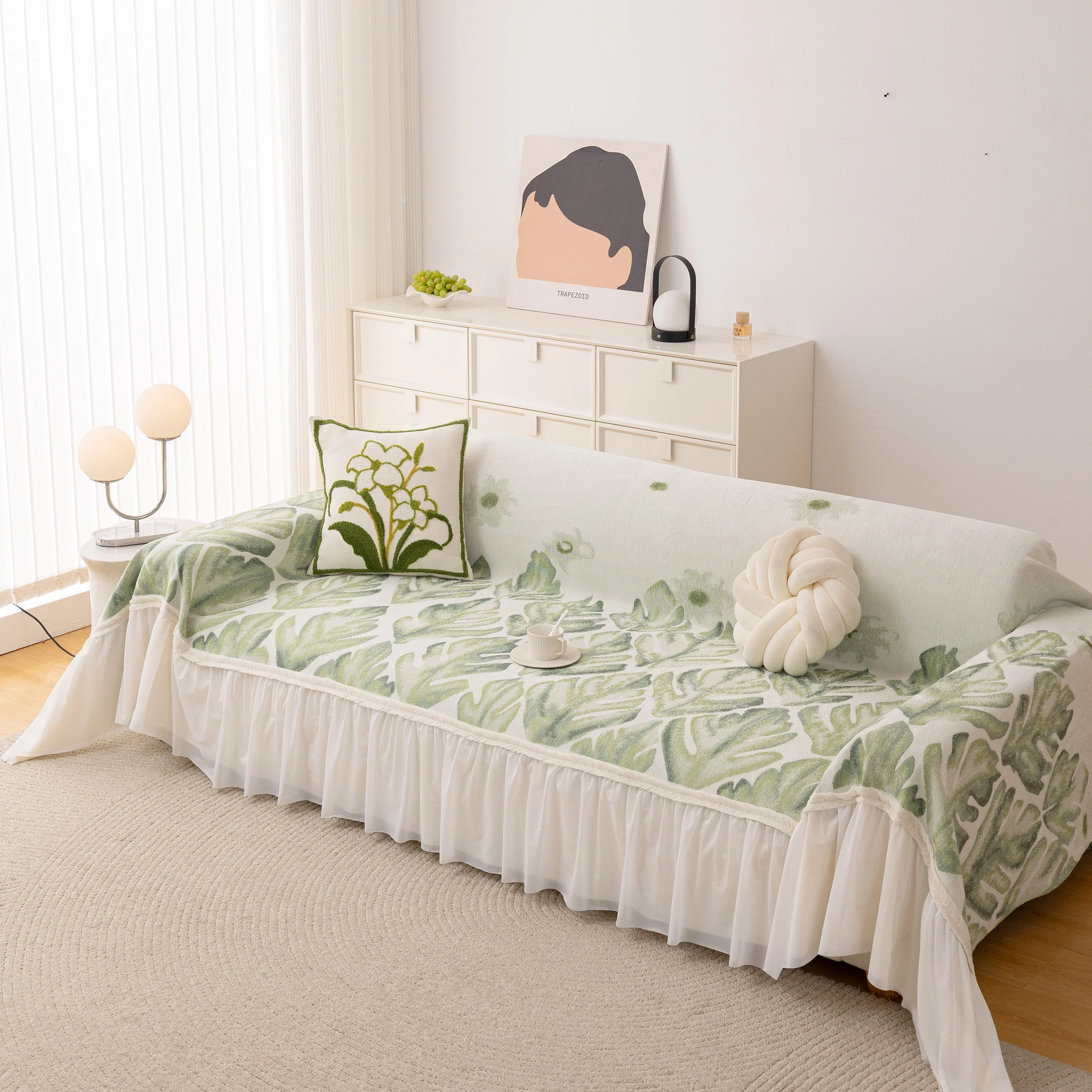 Botanical Sofa Cover with Chiffon Skirt, Floral Couch Throw Blanket for All-Season - Image 27