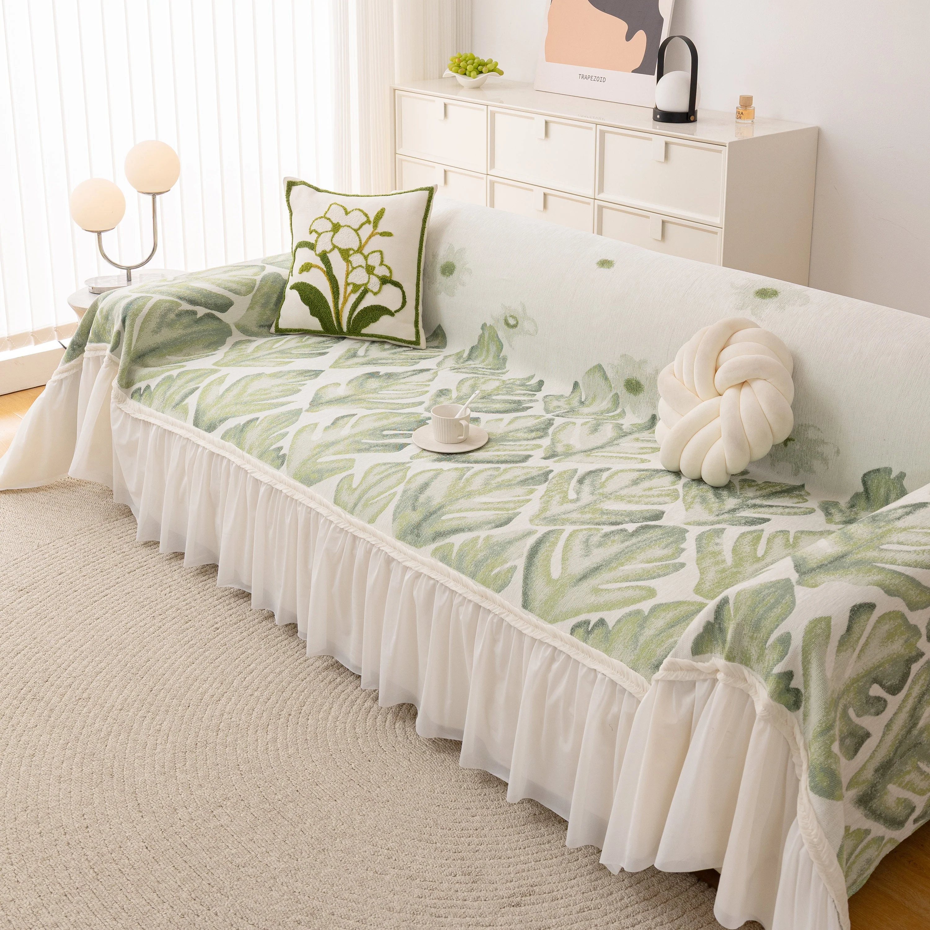 Botanical Sofa Cover with Chiffon Skirt, Floral Couch Throw Blanket for All-Season - Image 28