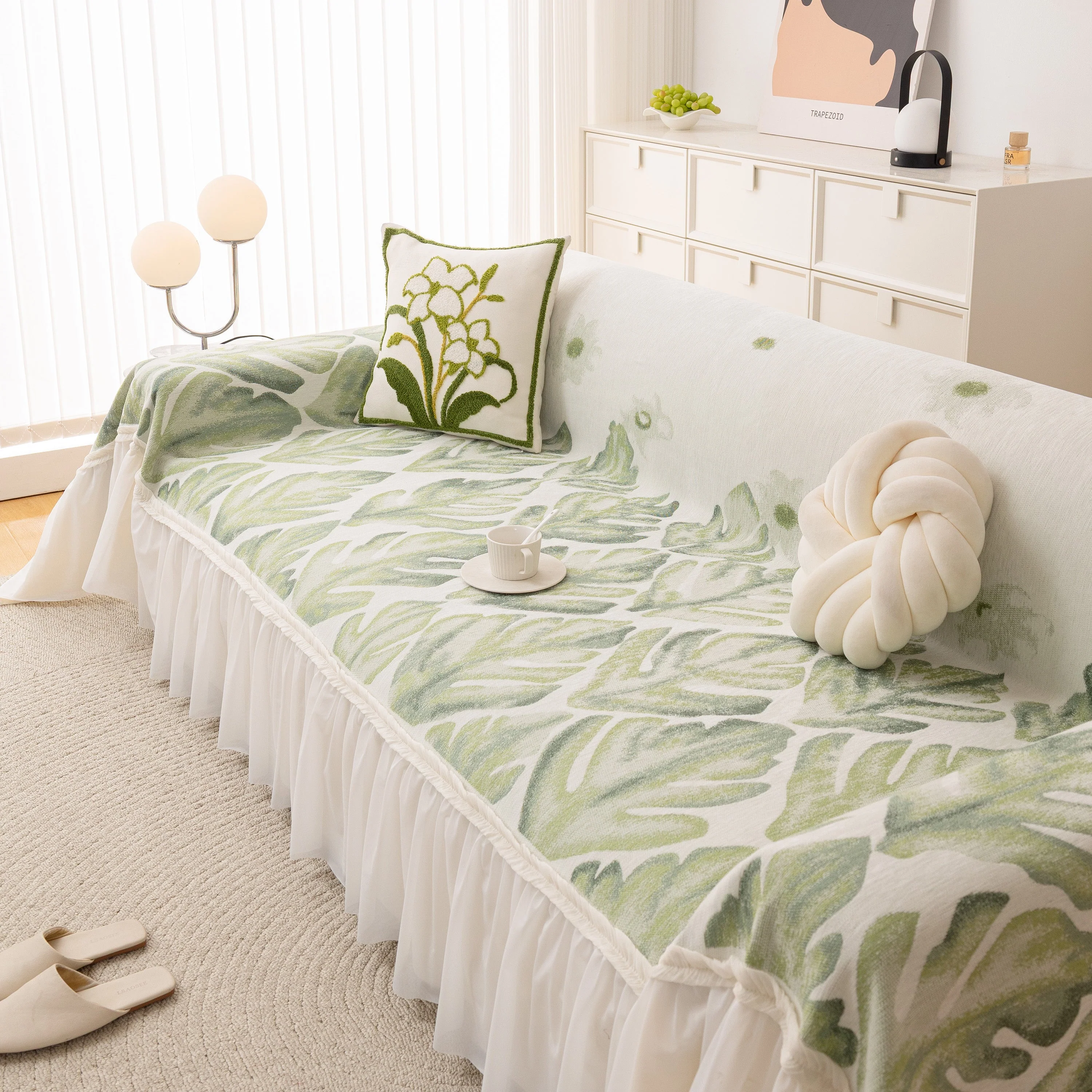 Botanical Sofa Cover with Chiffon Skirt, Floral Couch Throw Blanket for All-Season - Image 29