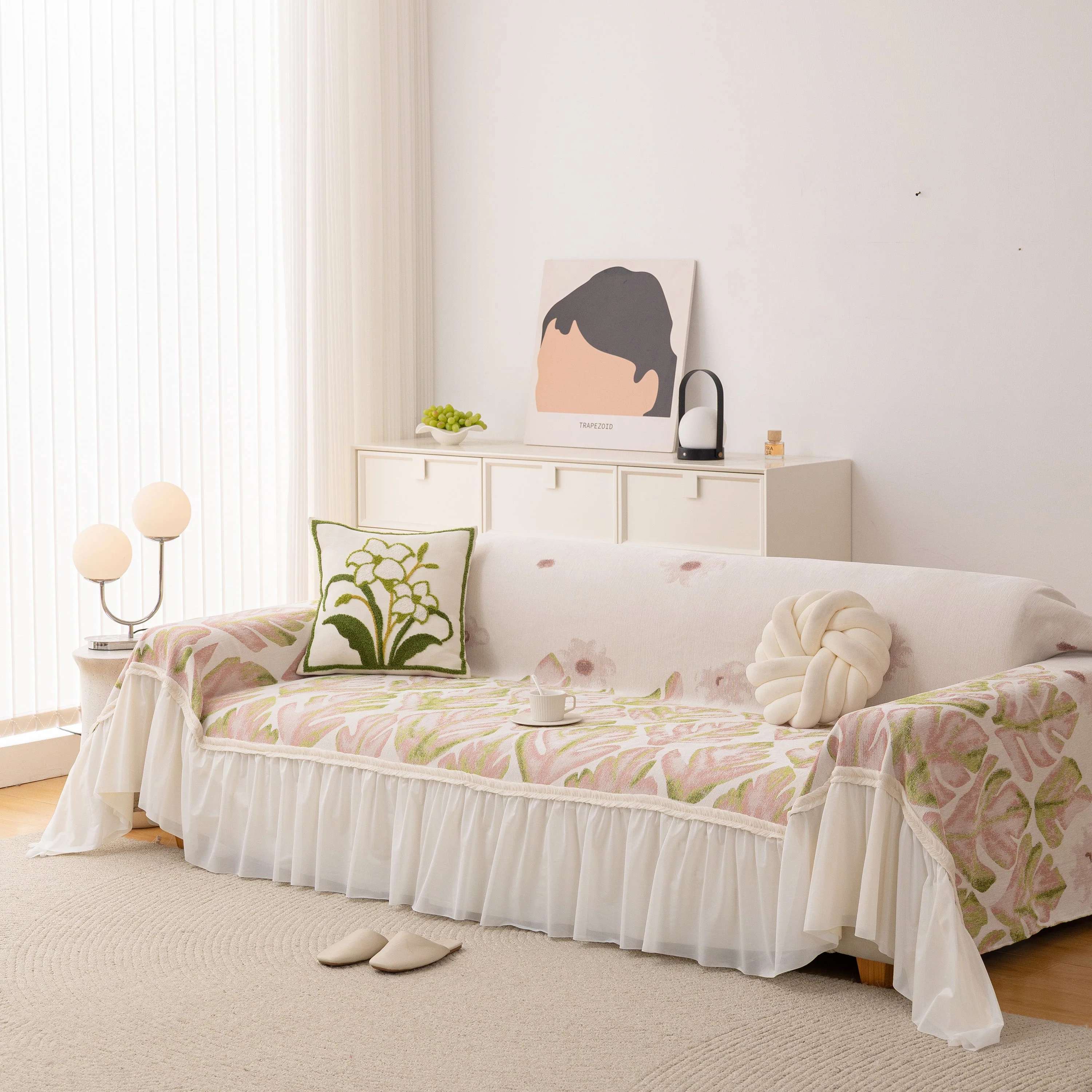 Botanical Sofa Cover with Chiffon Skirt, Floral Couch Throw Blanket for All-Season - Image 3