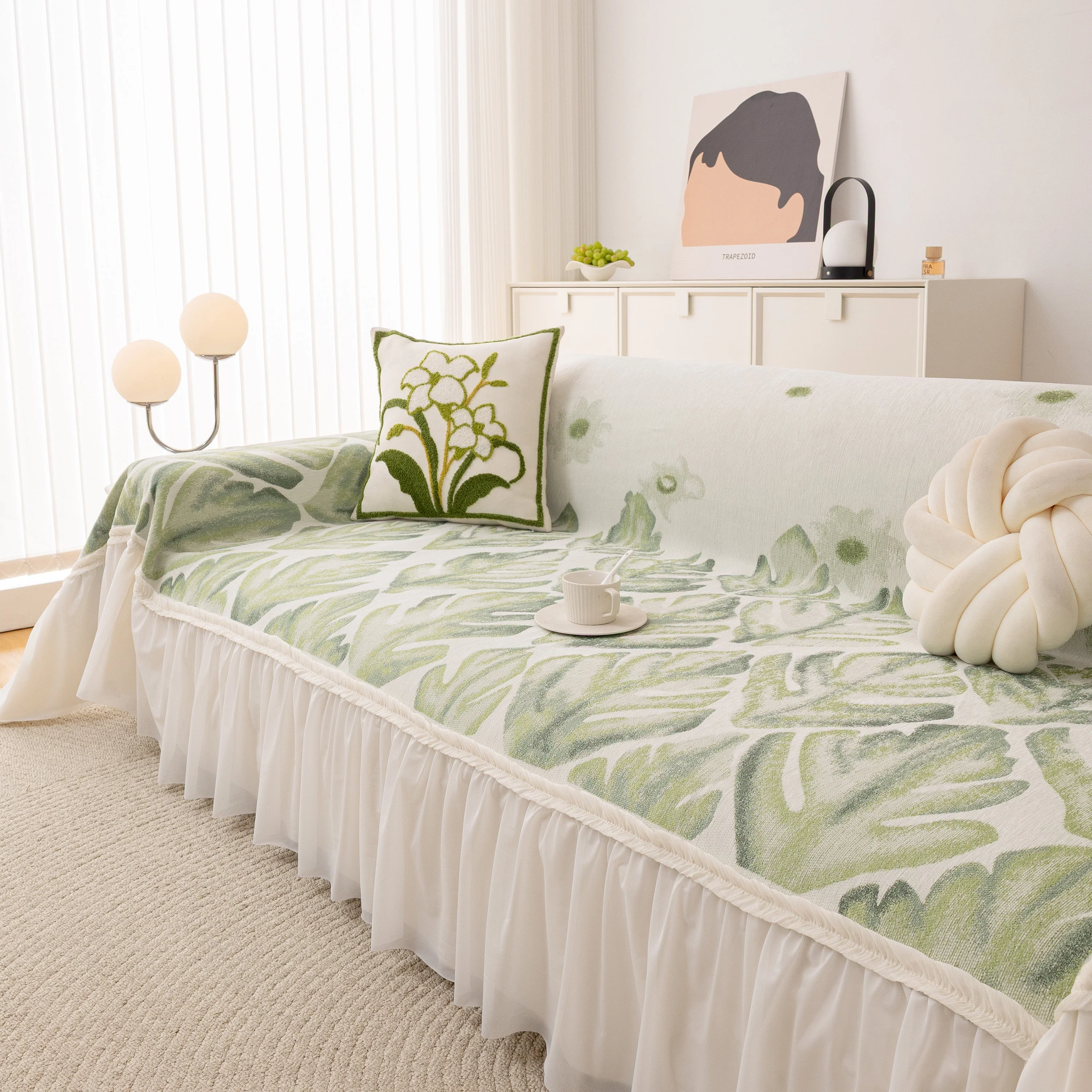Botanical Sofa Cover with Chiffon Skirt, Floral Couch Throw Blanket for All-Season - Image 31