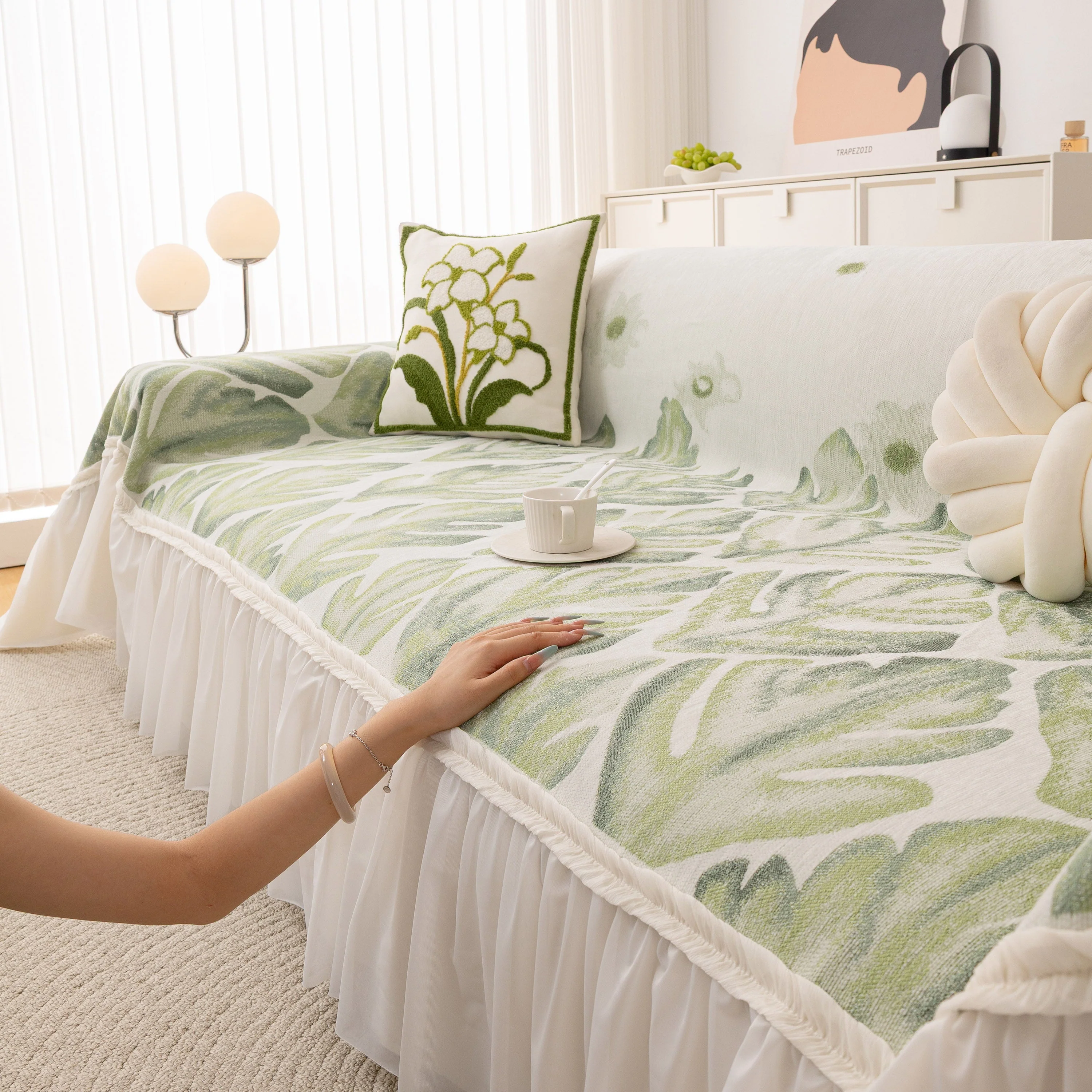 Botanical Sofa Cover with Chiffon Skirt, Floral Couch Throw Blanket for All-Season - Image 33