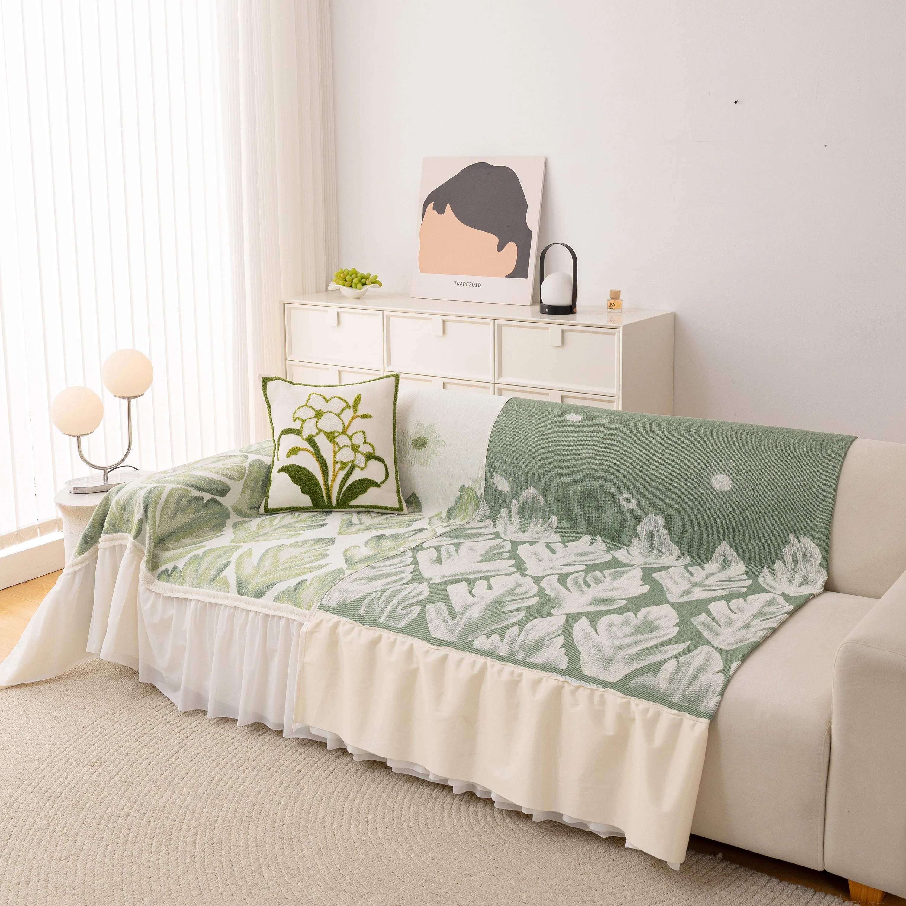 Botanical Sofa Cover with Chiffon Skirt, Floral Couch Throw Blanket for All-Season - Image 34