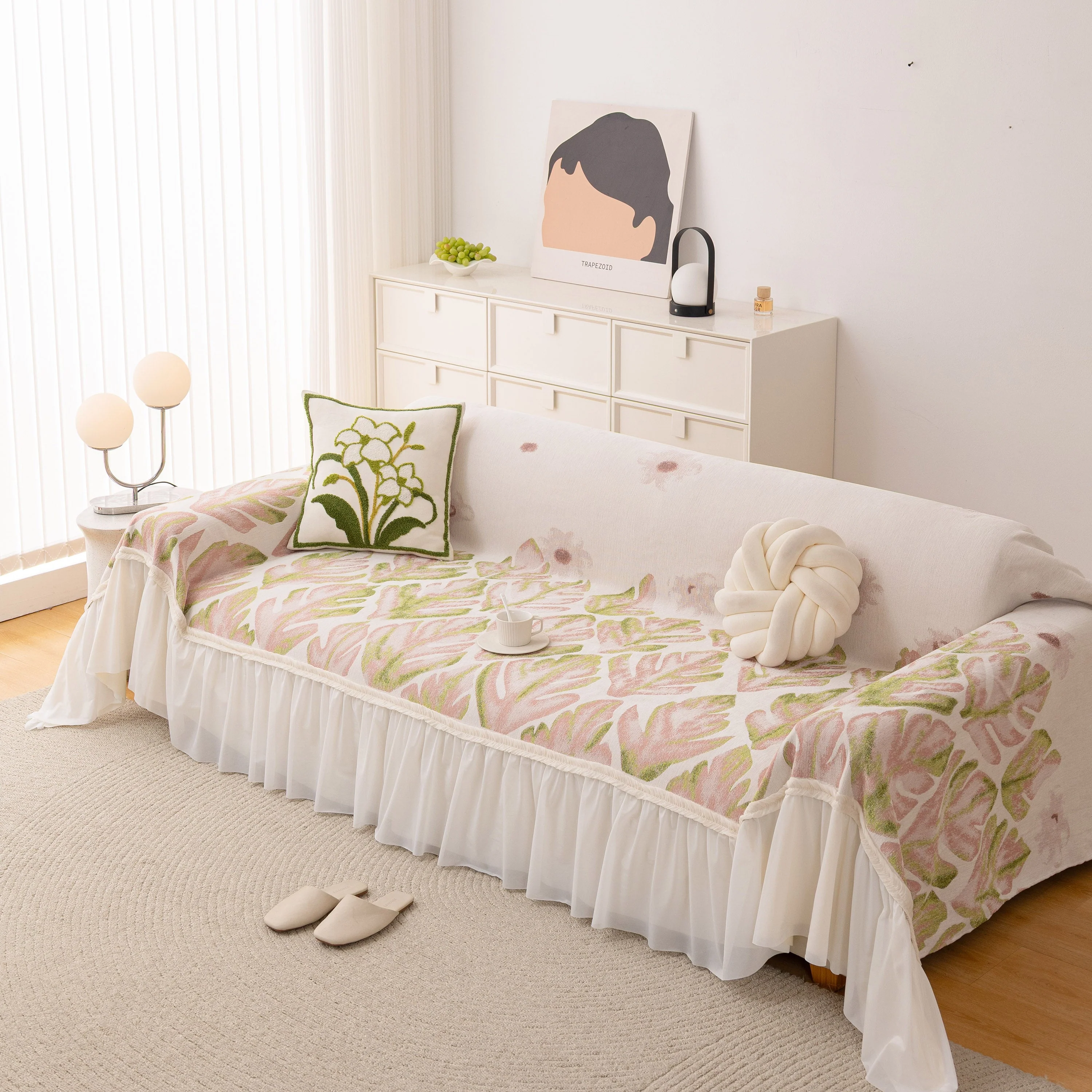 Botanical Sofa Cover with Chiffon Skirt, Floral Couch Throw Blanket for All-Season - Image 4