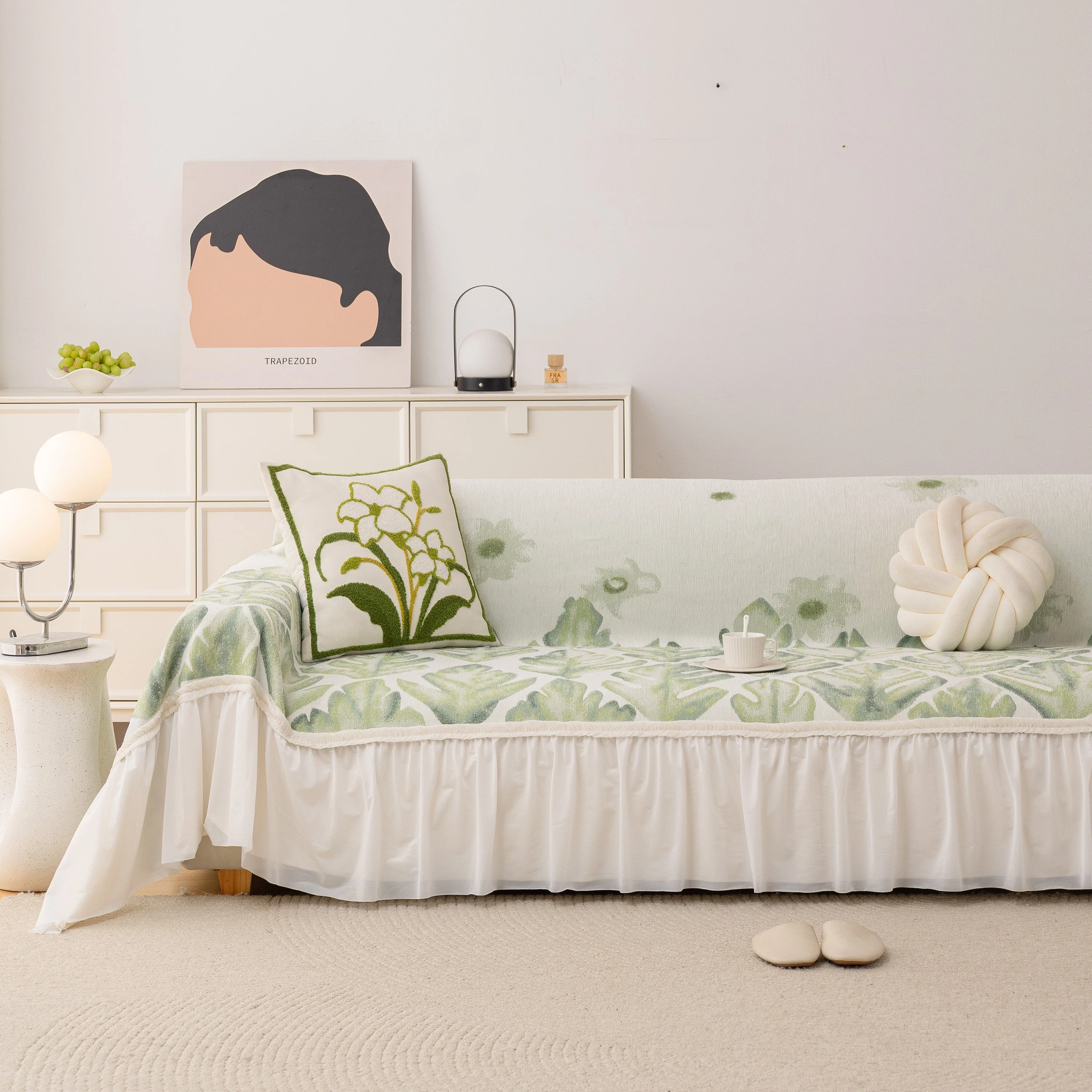 Botanical Sofa Cover with Chiffon Skirt, Floral Couch Throw Blanket for All-Season - Image 40