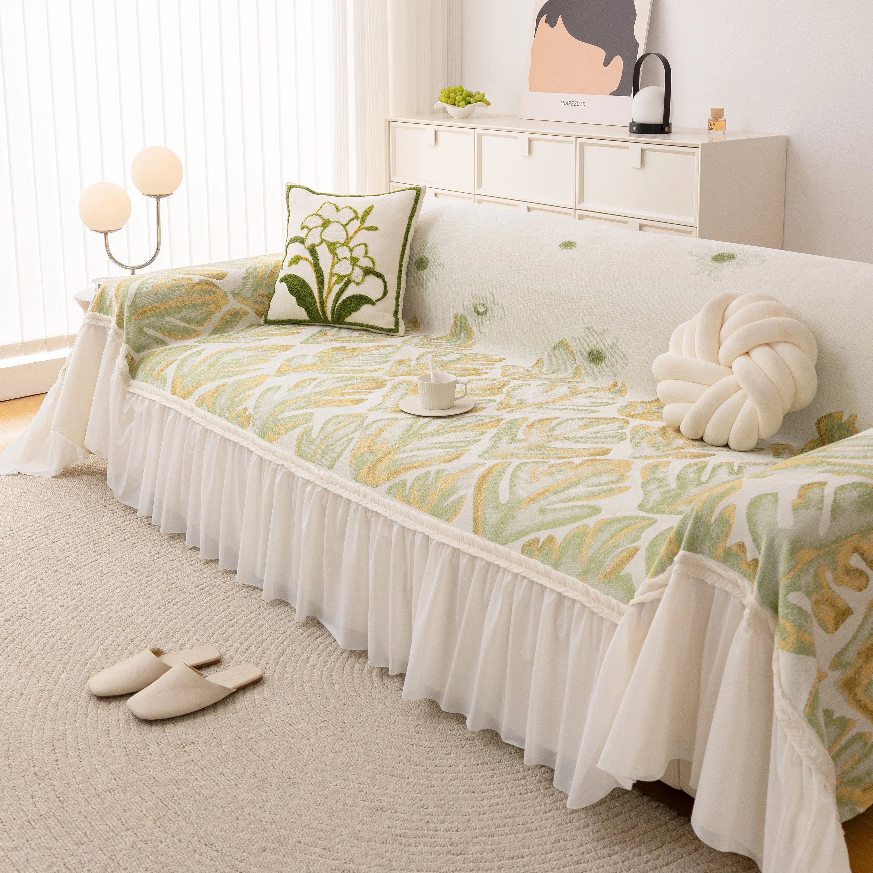 Botanical Sofa Cover with Chiffon Skirt, Floral Couch Throw Blanket for All-Season - Image 41