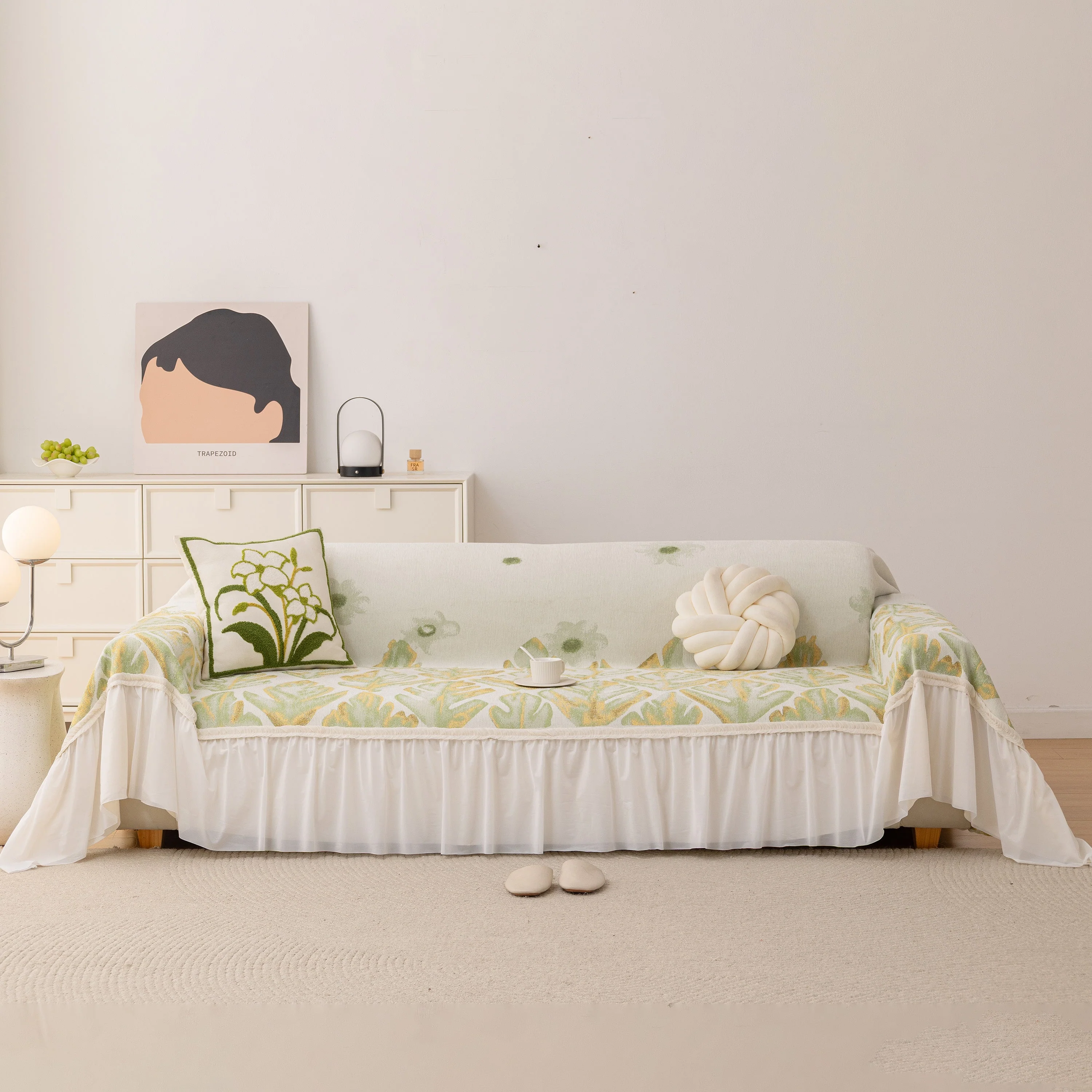 Botanical Sofa Cover with Chiffon Skirt, Floral Couch Throw Blanket for All-Season - Image 42