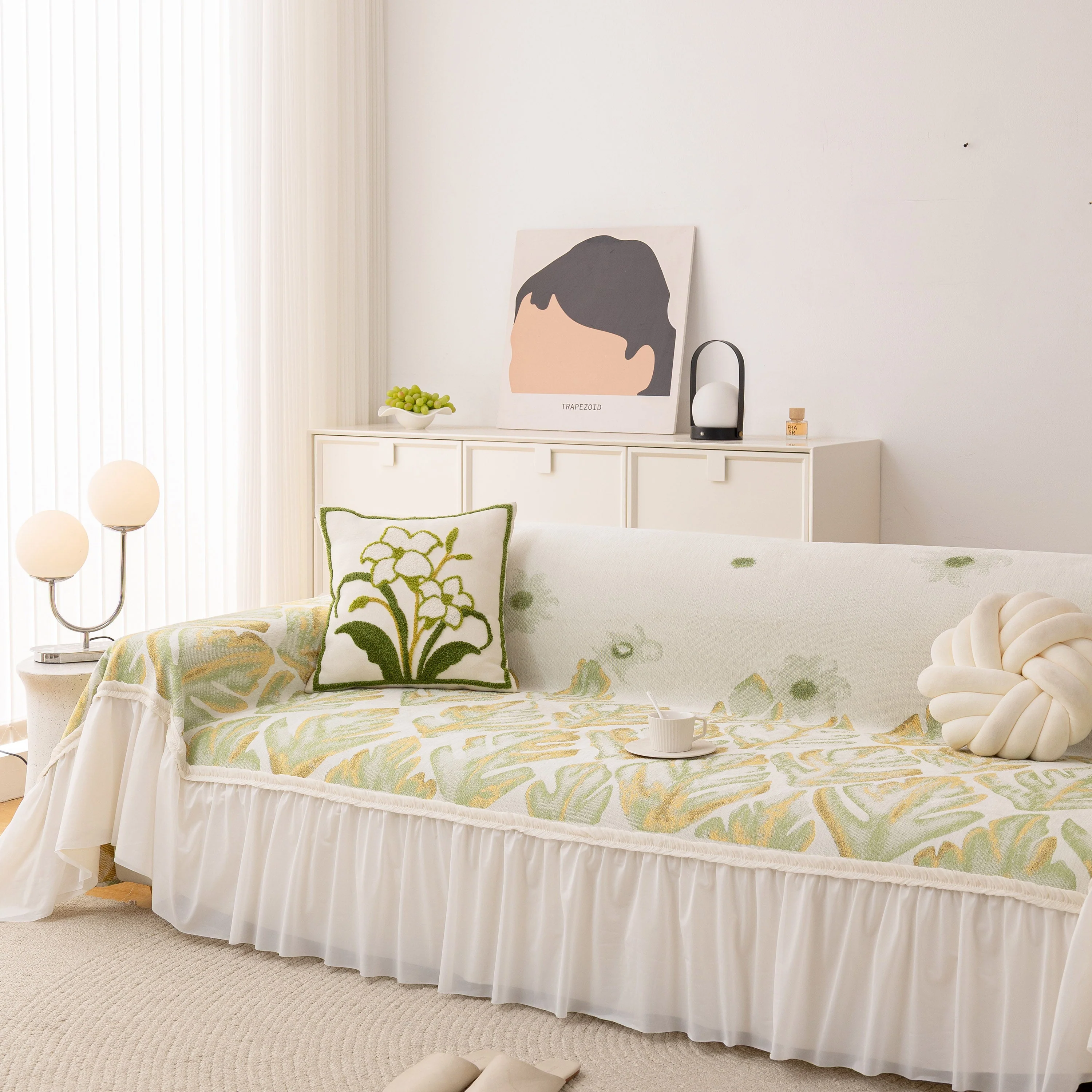 Botanical Sofa Cover with Chiffon Skirt, Floral Couch Throw Blanket for All-Season - Image 43