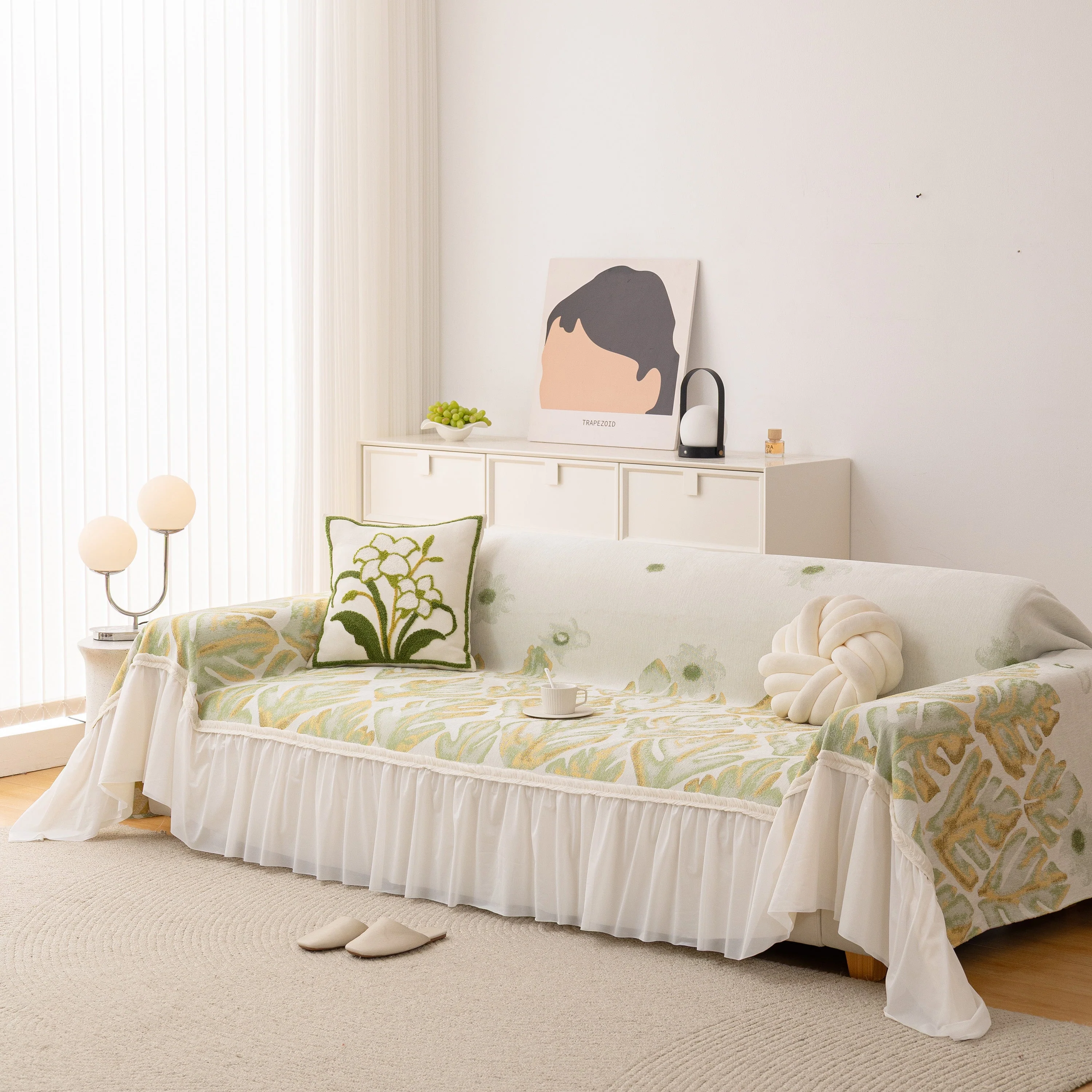 Botanical Sofa Cover with Chiffon Skirt, Floral Couch Throw Blanket for All-Season - Image 44