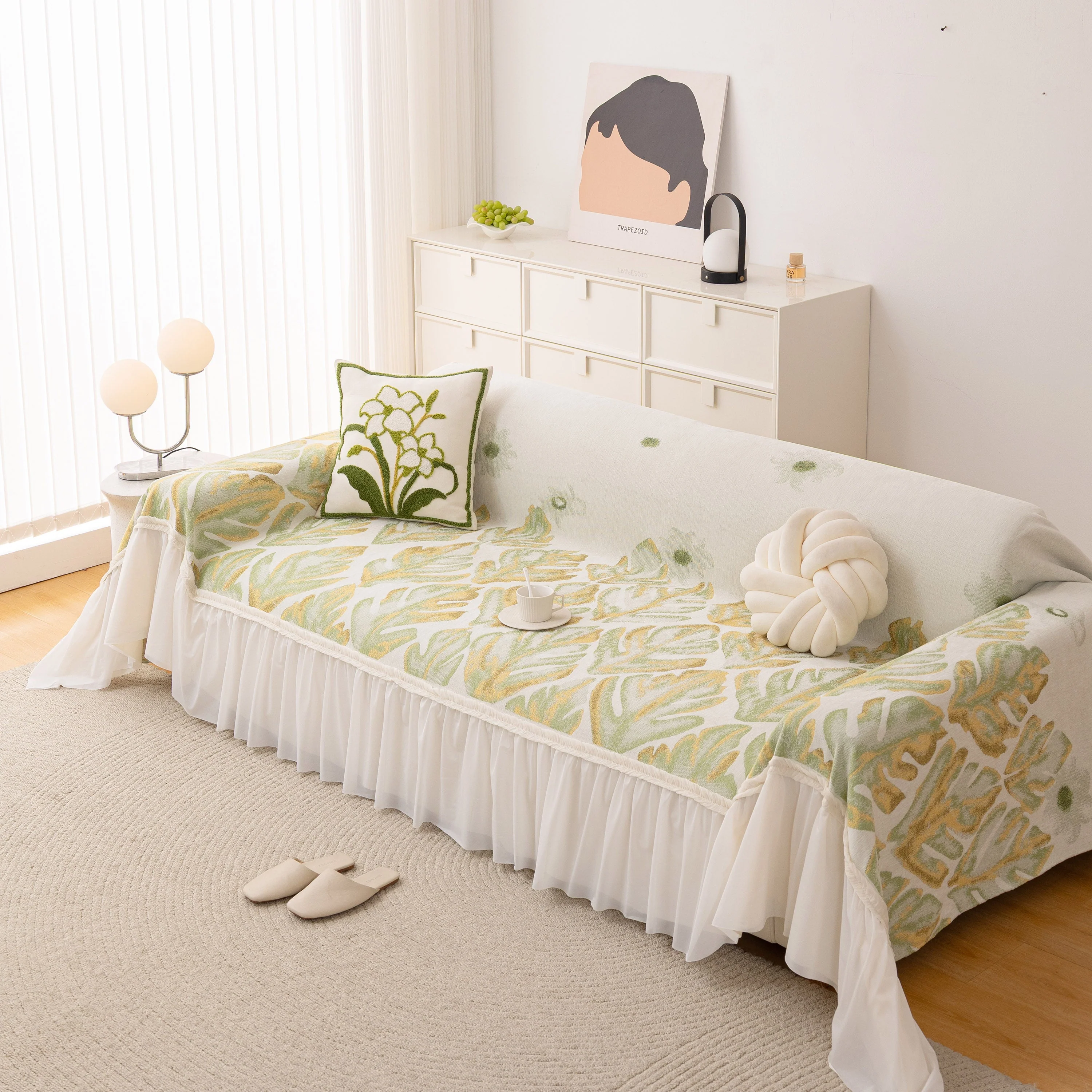 Botanical Sofa Cover with Chiffon Skirt, Floral Couch Throw Blanket for All-Season - Image 45