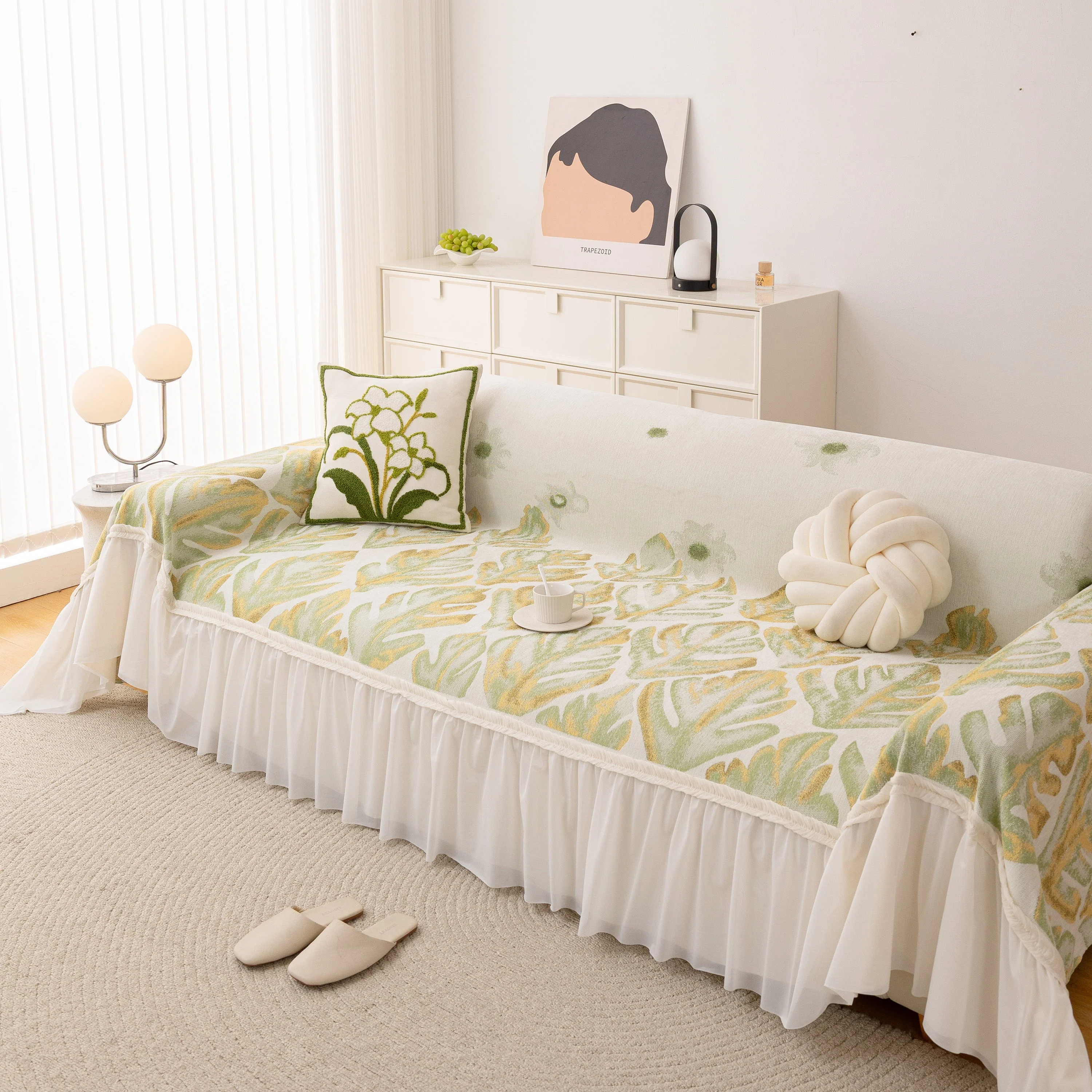 Botanical Sofa Cover with Chiffon Skirt, Floral Couch Throw Blanket for All-Season - Image 46