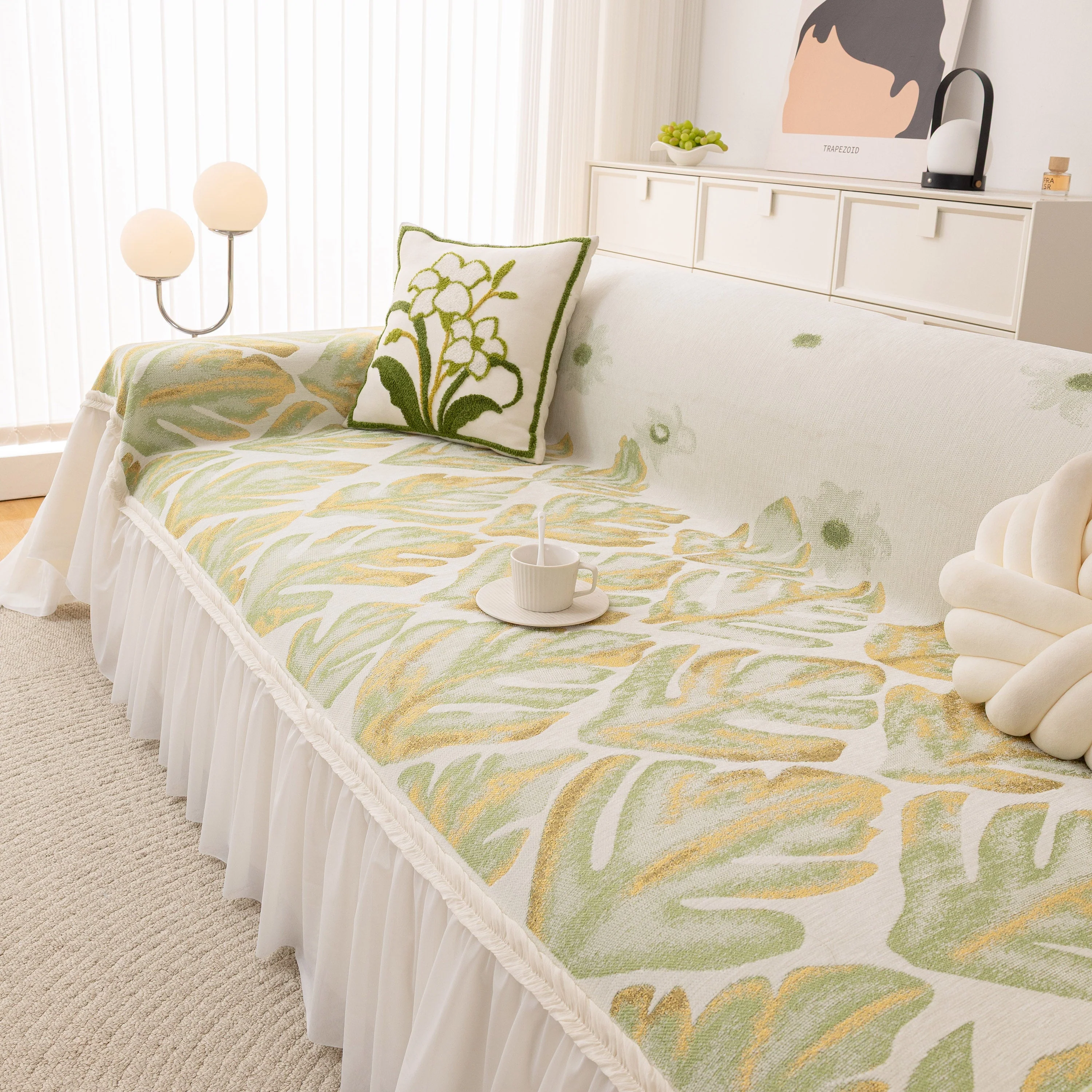 Botanical Sofa Cover with Chiffon Skirt, Floral Couch Throw Blanket for All-Season - Image 48