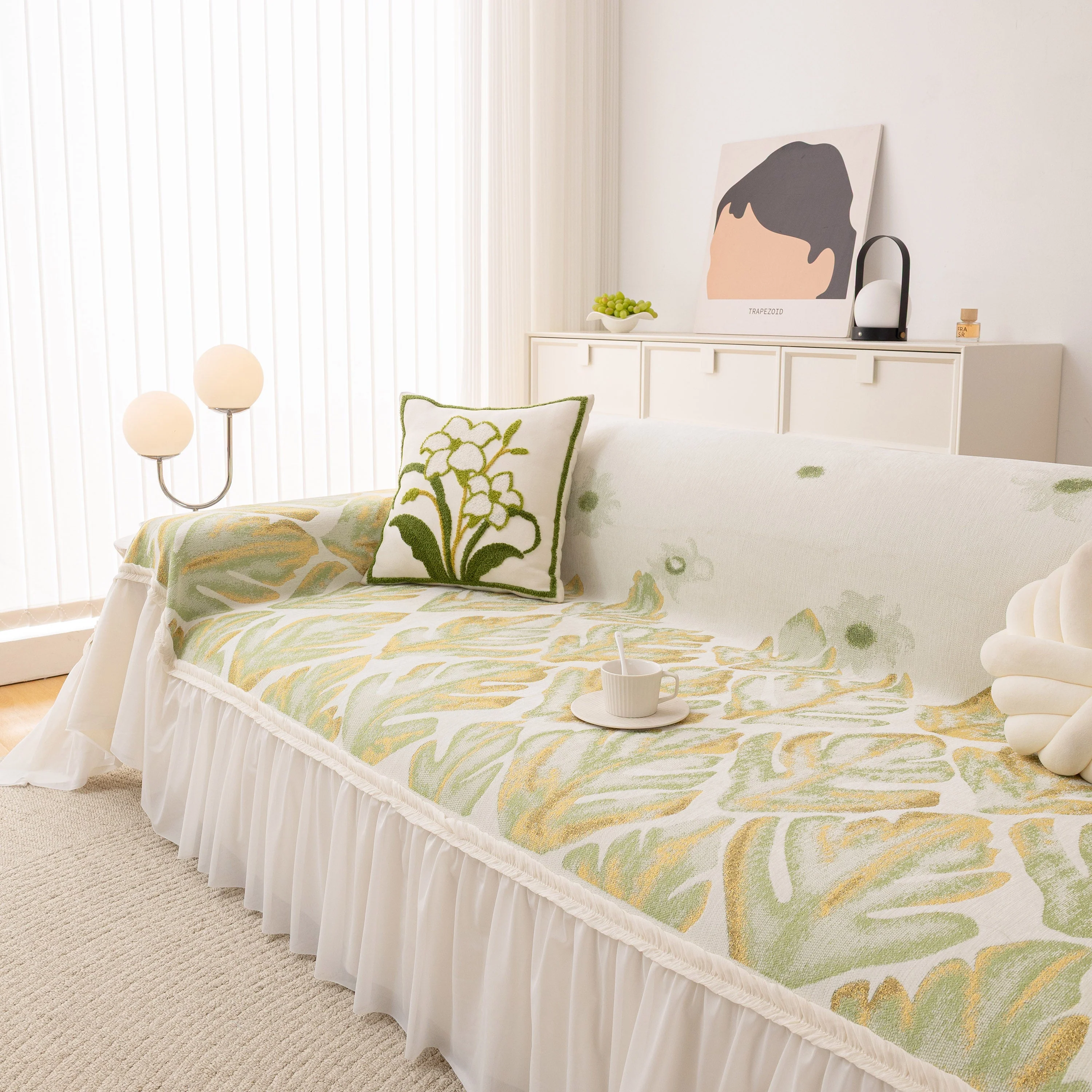 Botanical Sofa Cover with Chiffon Skirt, Floral Couch Throw Blanket for All-Season - Image 49