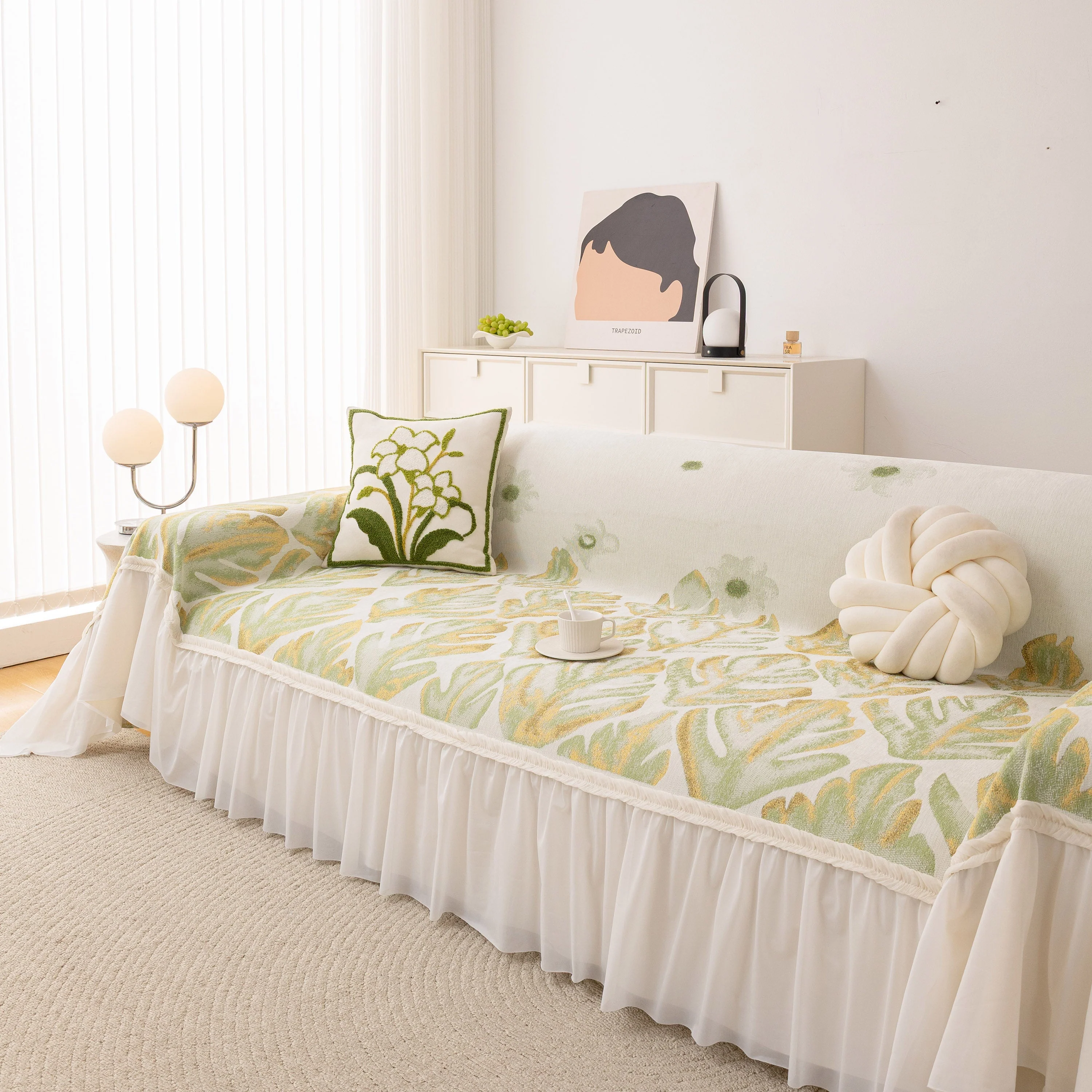 Botanical Sofa Cover with Chiffon Skirt, Floral Couch Throw Blanket for All-Season - Image 50