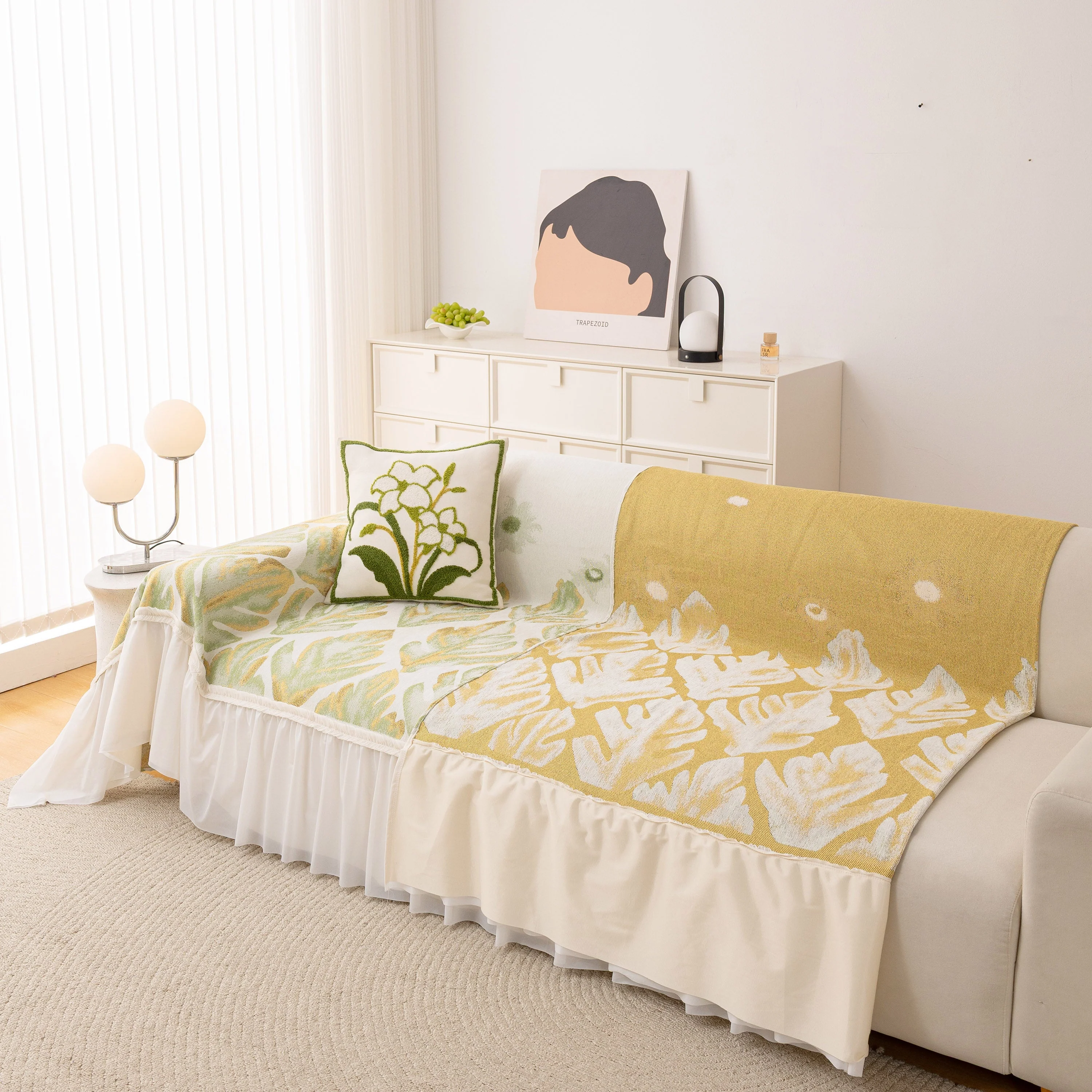 Botanical Sofa Cover with Chiffon Skirt, Floral Couch Throw Blanket for All-Season - Image 54