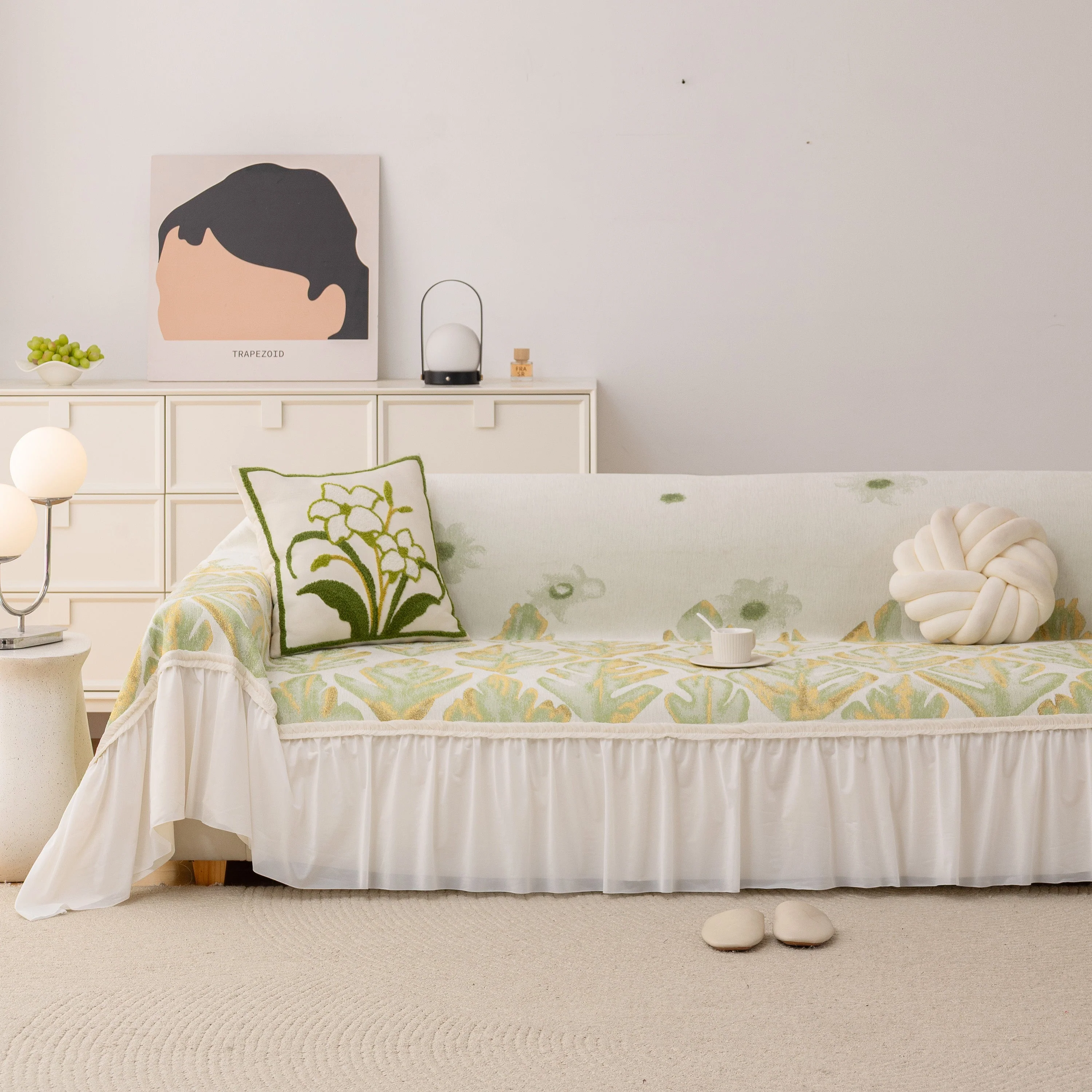 Botanical Sofa Cover with Chiffon Skirt, Floral Couch Throw Blanket for All-Season - Image 58