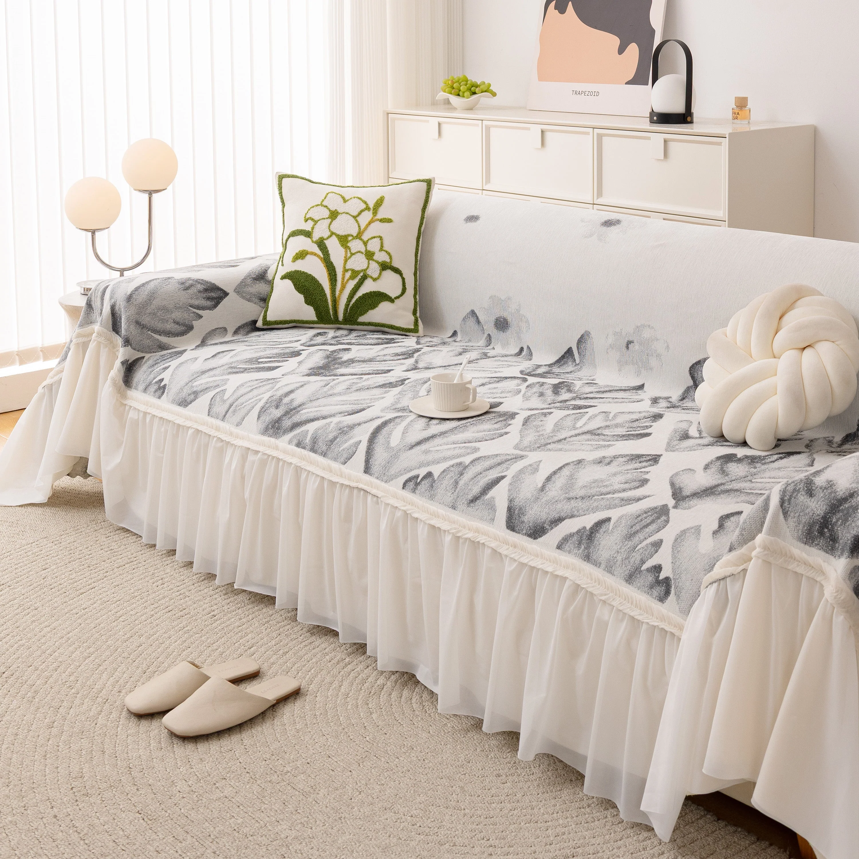 Botanical Sofa Cover with Chiffon Skirt, Floral Couch Throw Blanket for All-Season - Image 59
