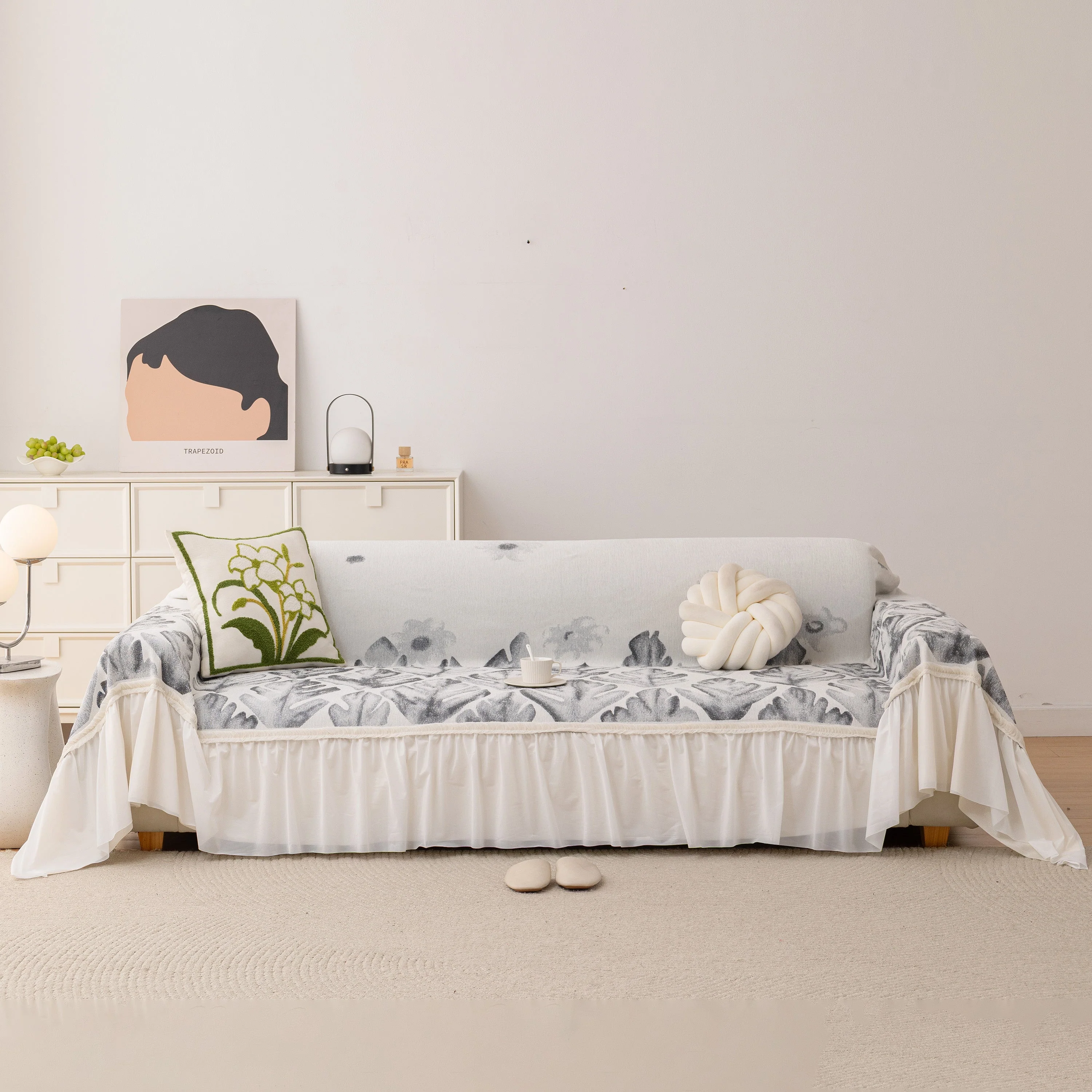 Botanical Sofa Cover with Chiffon Skirt, Floral Couch Throw Blanket for All-Season - Image 60