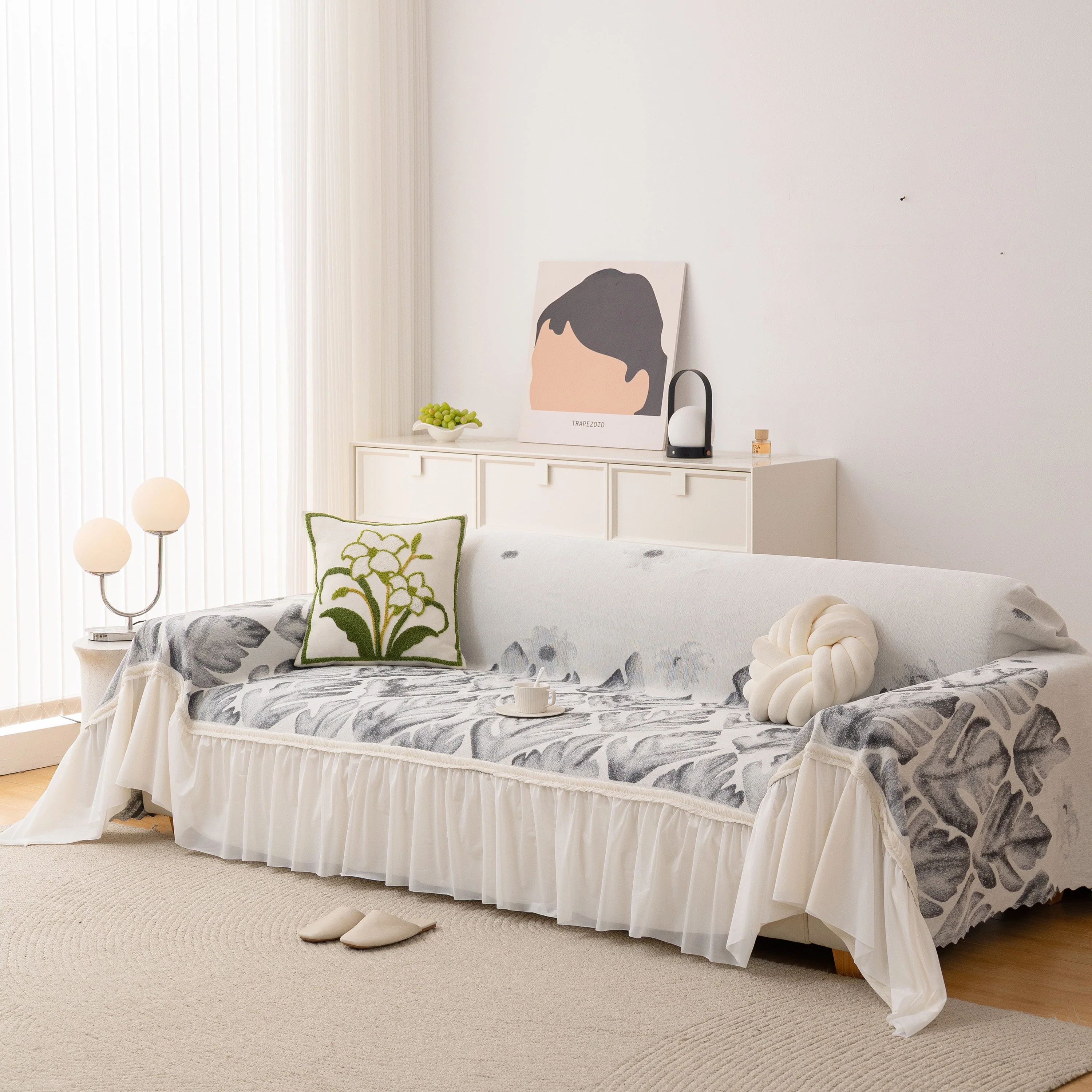 Botanical Sofa Cover with Chiffon Skirt, Floral Couch Throw Blanket for All-Season - Image 61