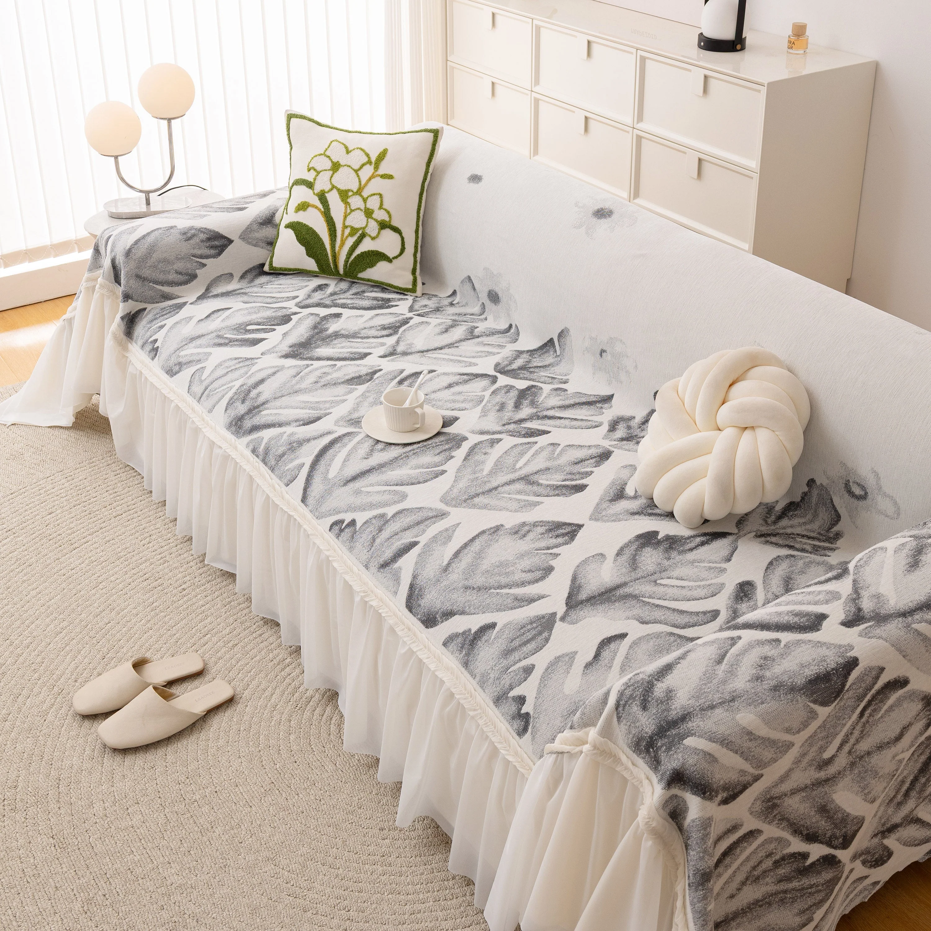 Botanical Sofa Cover with Chiffon Skirt, Floral Couch Throw Blanket for All-Season - Image 63