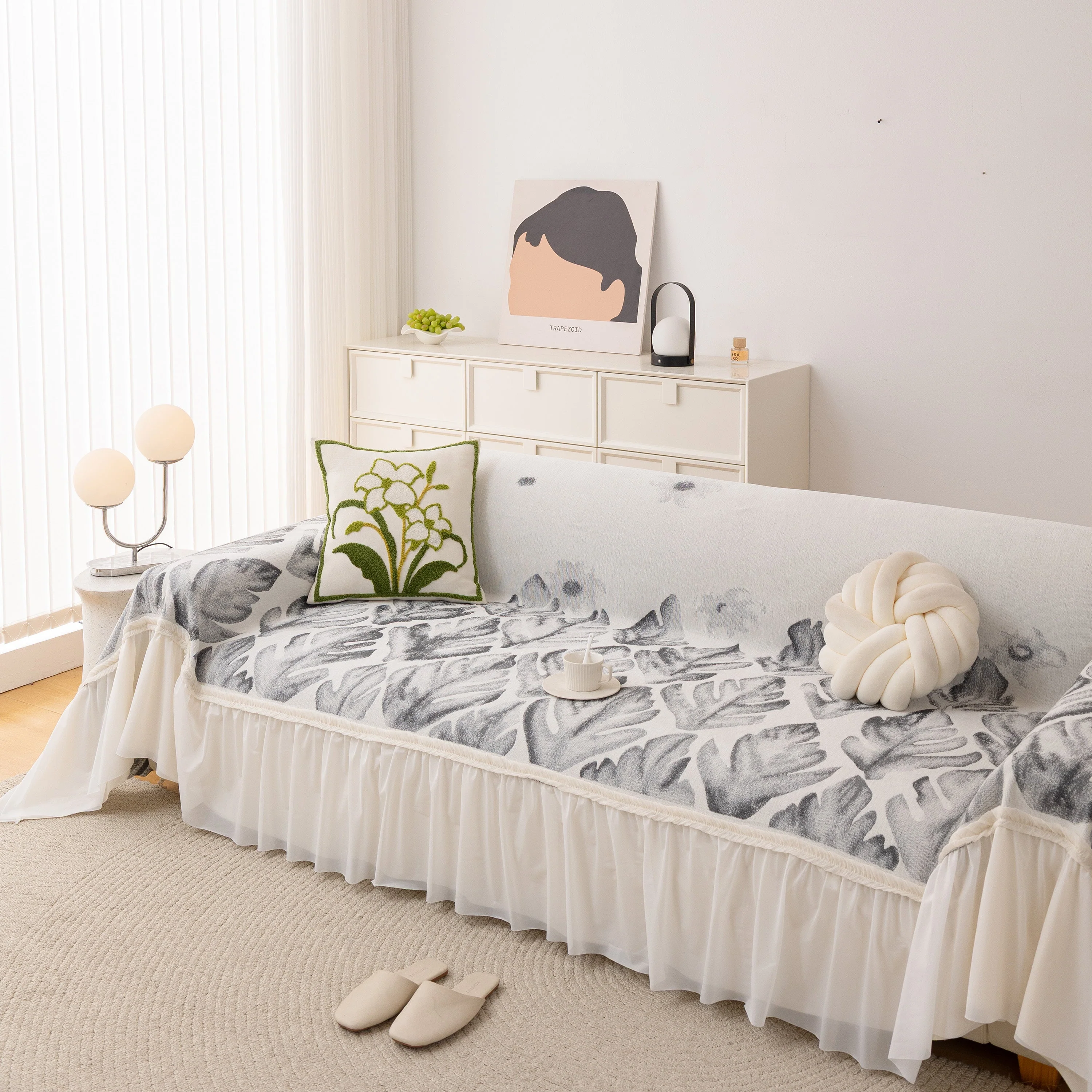 Botanical Sofa Cover with Chiffon Skirt, Floral Couch Throw Blanket for All-Season - Image 64