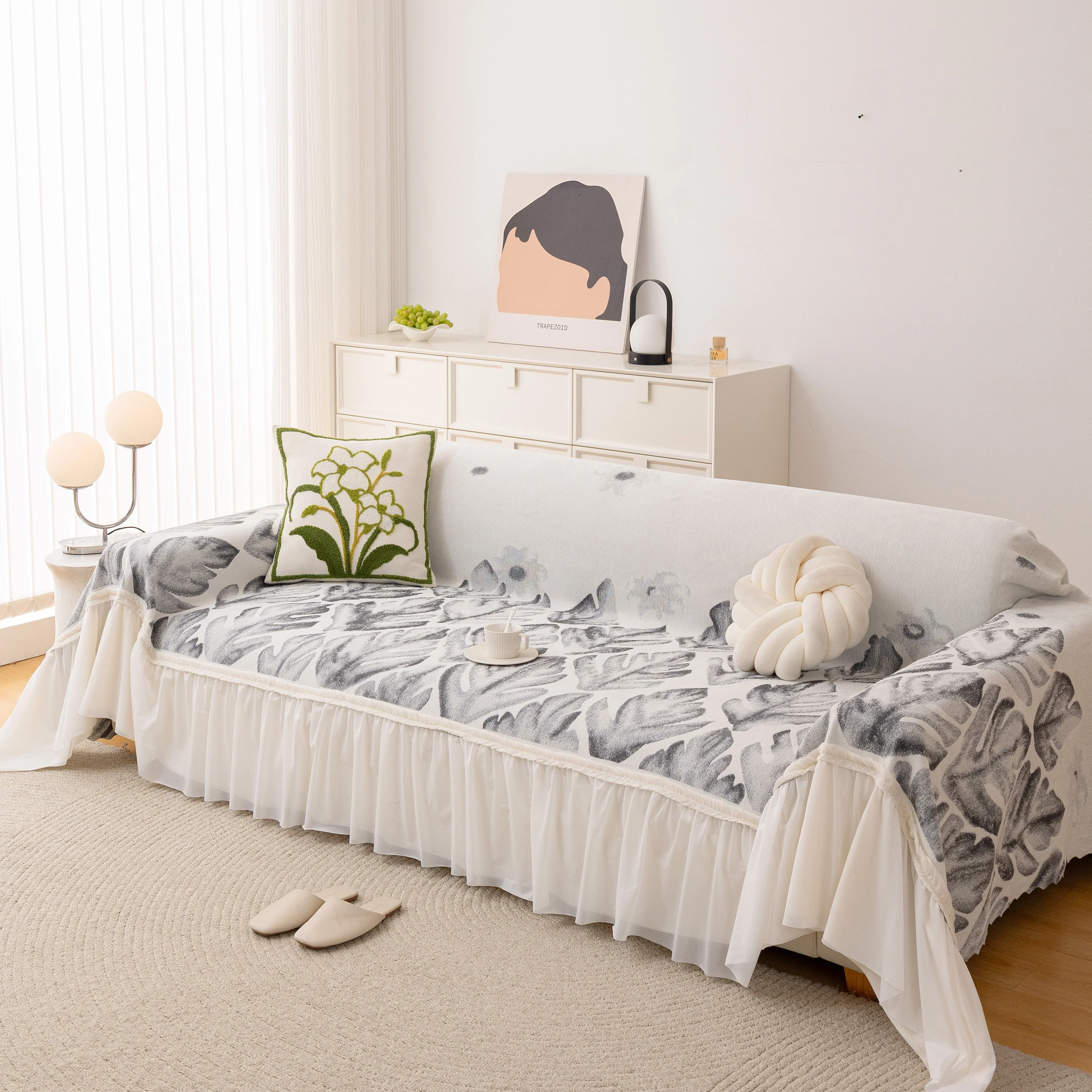 Botanical Sofa Cover with Chiffon Skirt, Floral Couch Throw Blanket for All-Season - Image 65