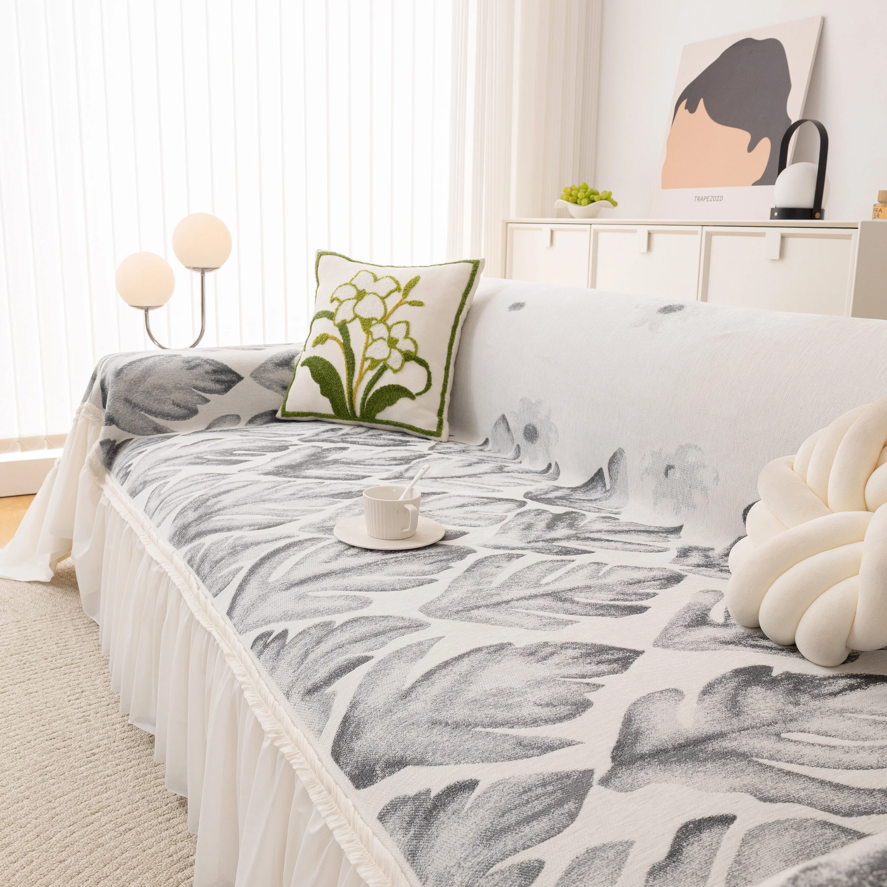Botanical Sofa Cover with Chiffon Skirt, Floral Couch Throw Blanket for All-Season - Image 66