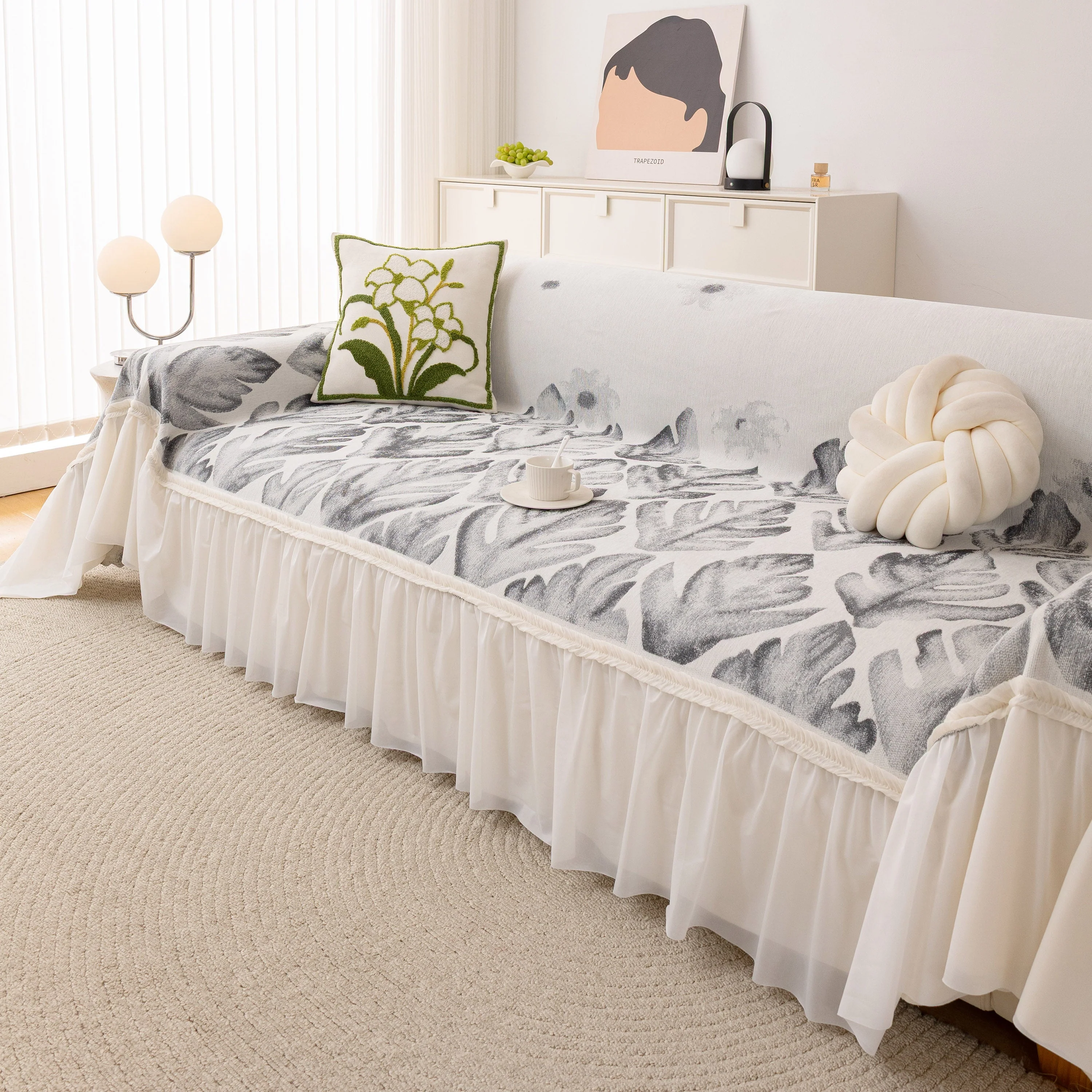 Botanical Sofa Cover with Chiffon Skirt, Floral Couch Throw Blanket for All-Season - Image 67