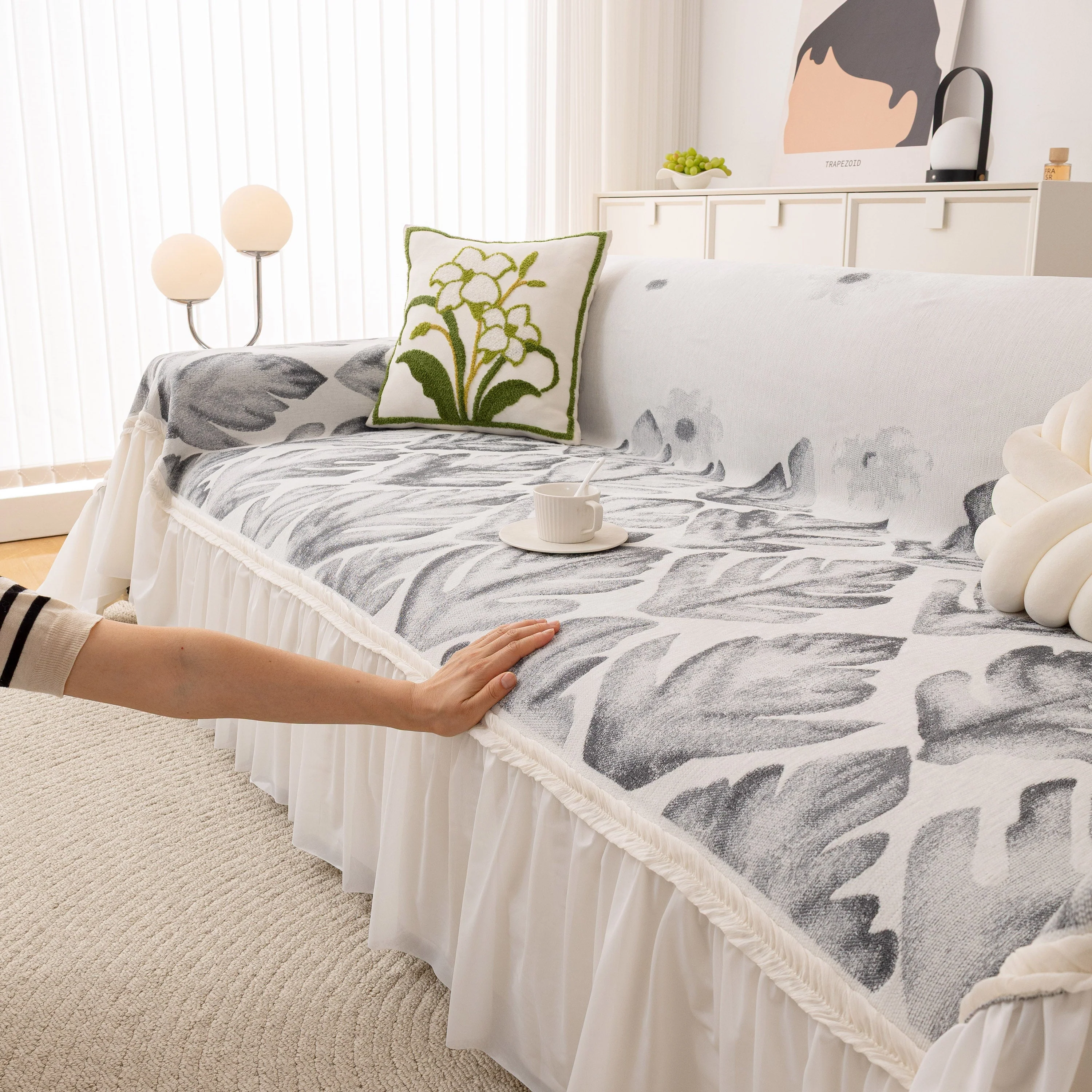 Botanical Sofa Cover with Chiffon Skirt, Floral Couch Throw Blanket for All-Season - Image 69