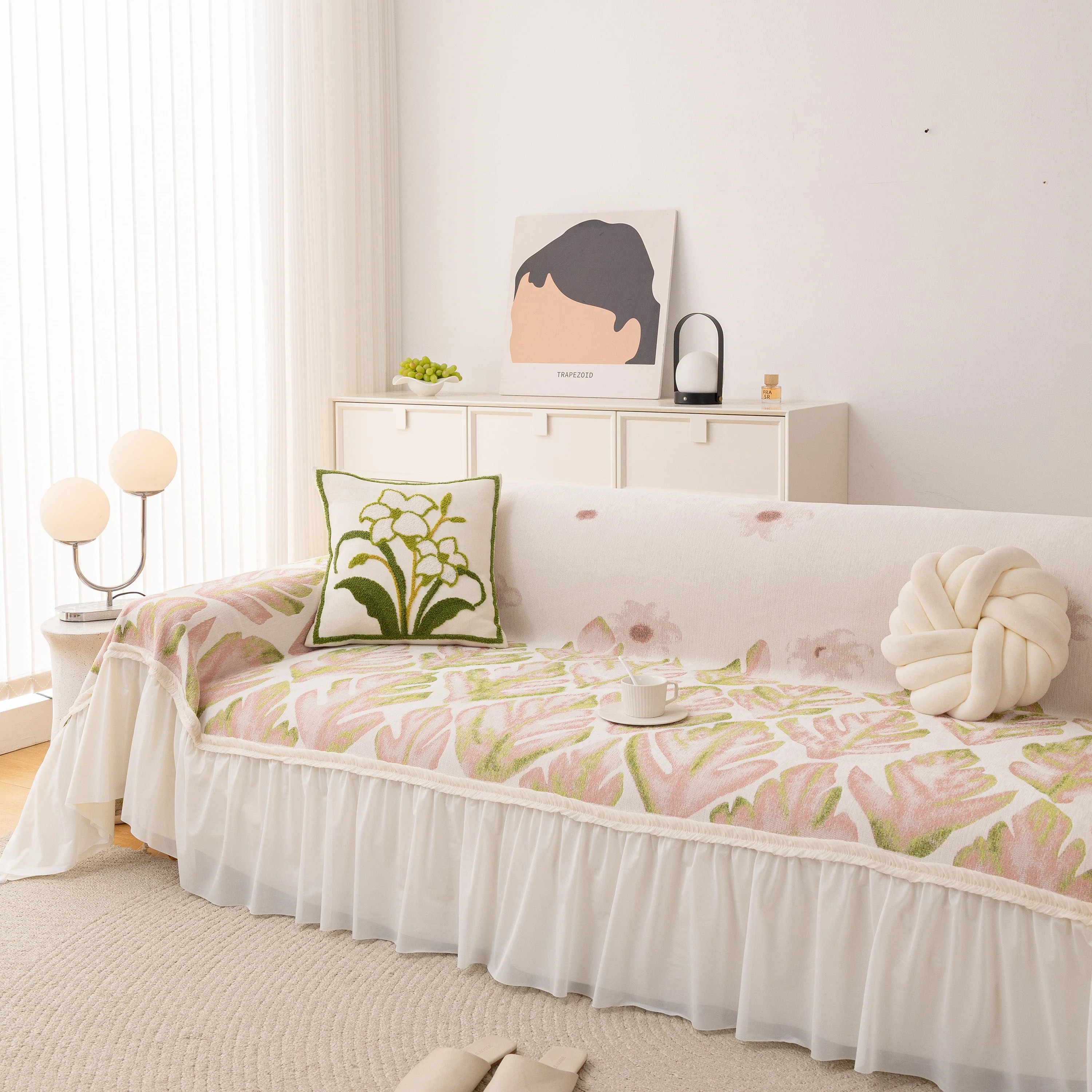 Botanical Sofa Cover with Chiffon Skirt, Floral Couch Throw Blanket for All-Season - Image 7