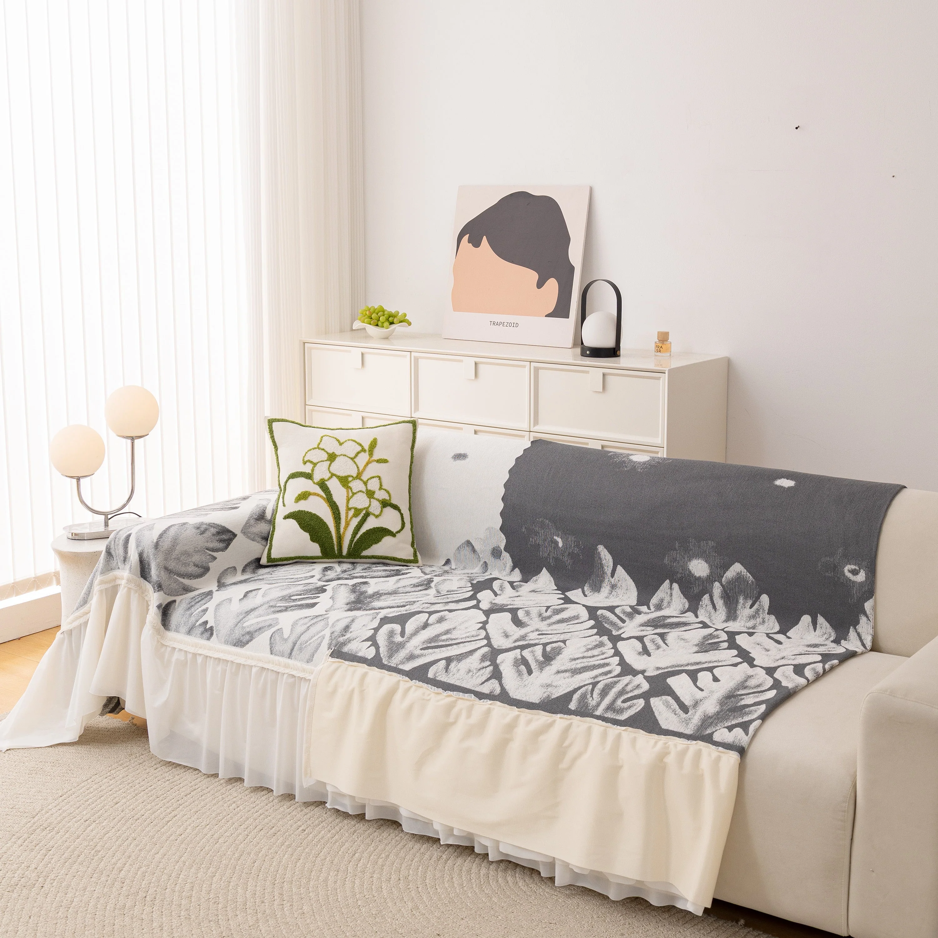 Botanical Sofa Cover with Chiffon Skirt, Floral Couch Throw Blanket for All-Season - Image 70