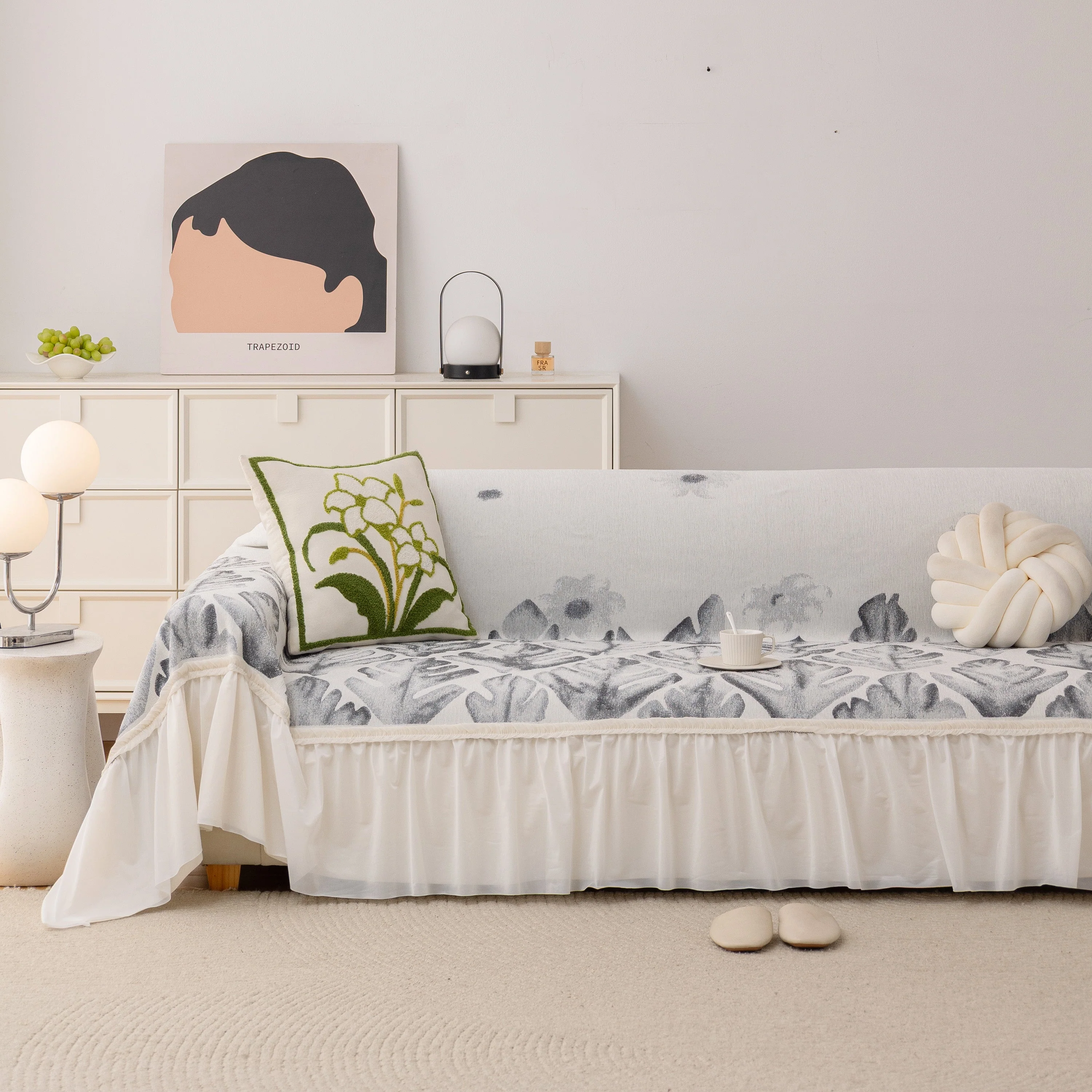 Botanical Sofa Cover with Chiffon Skirt, Floral Couch Throw Blanket for All-Season - Image 74