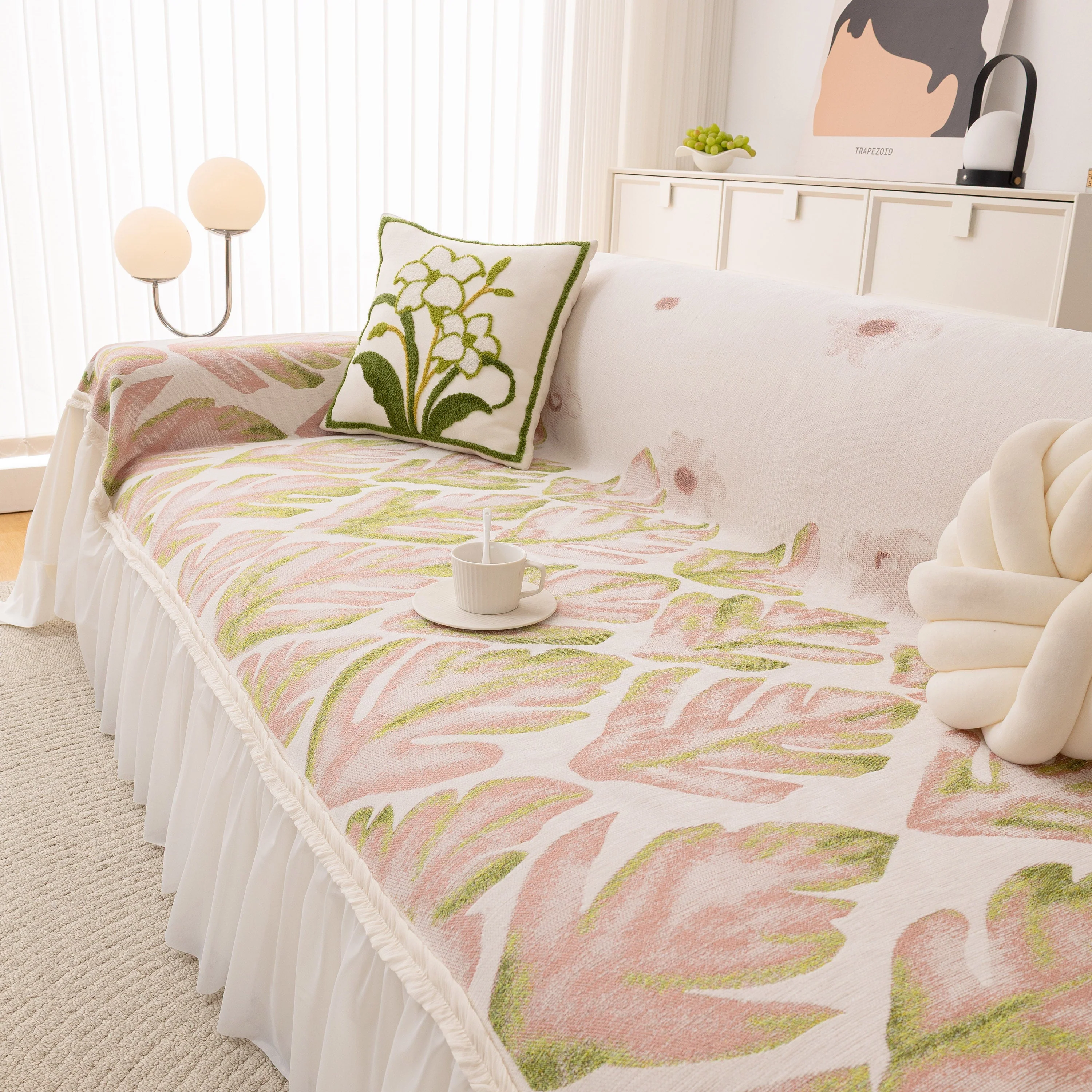 Botanical Sofa Cover with Chiffon Skirt, Floral Couch Throw Blanket for All-Season - Image 8