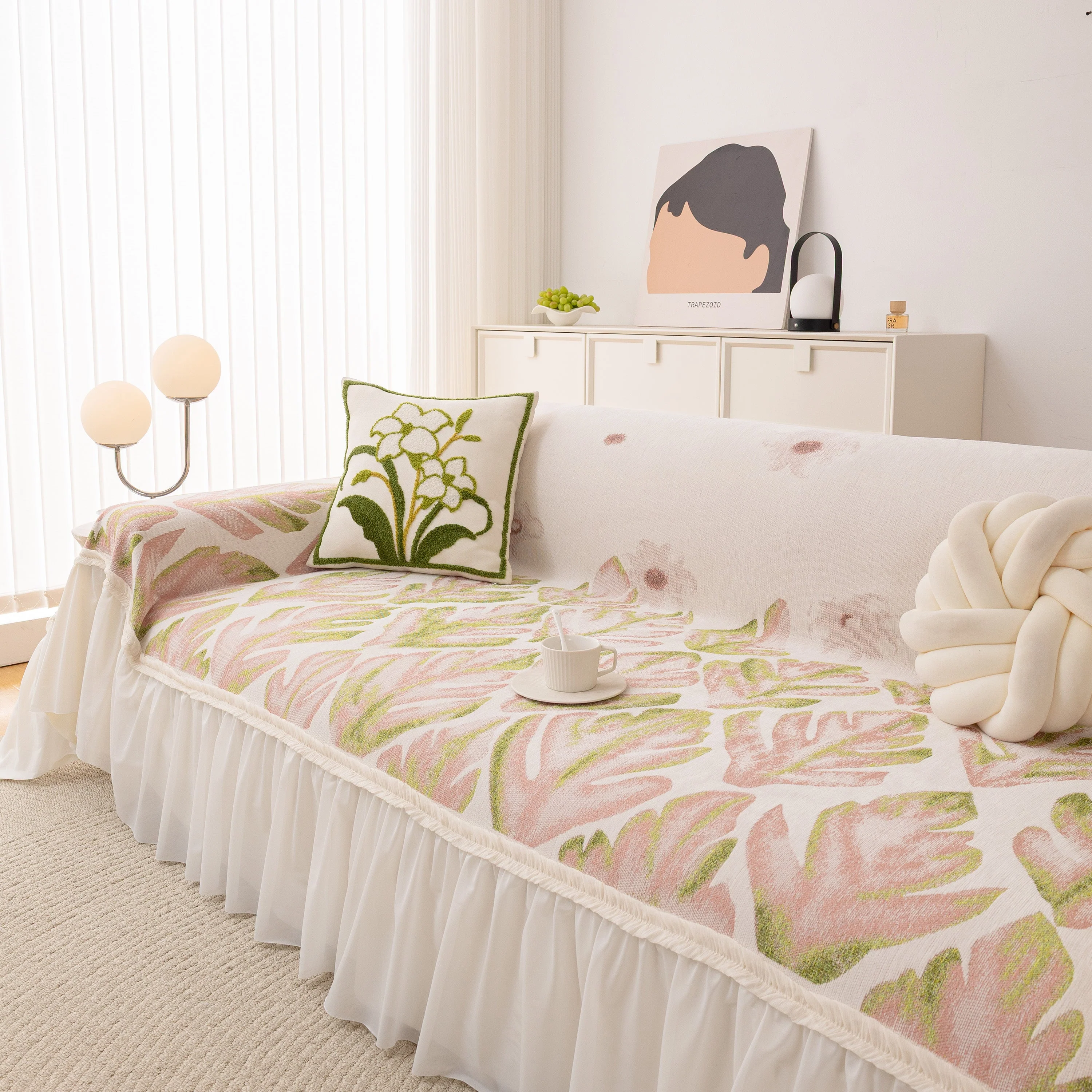 Botanical Sofa Cover with Chiffon Skirt, Floral Couch Throw Blanket for All-Season - Image 9